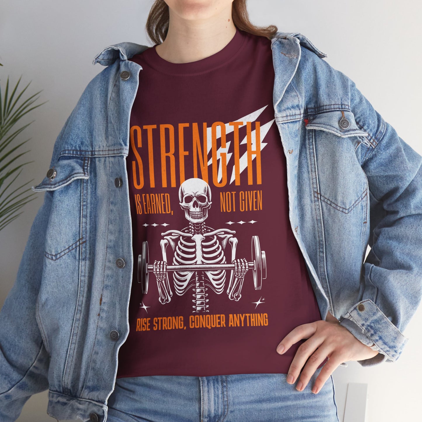 Skeleton Lifter Bodybuilder Shirt Flashlander Strength Is Earned Not Given Gym T-Shirt Cotton Unisex Graphic Tee