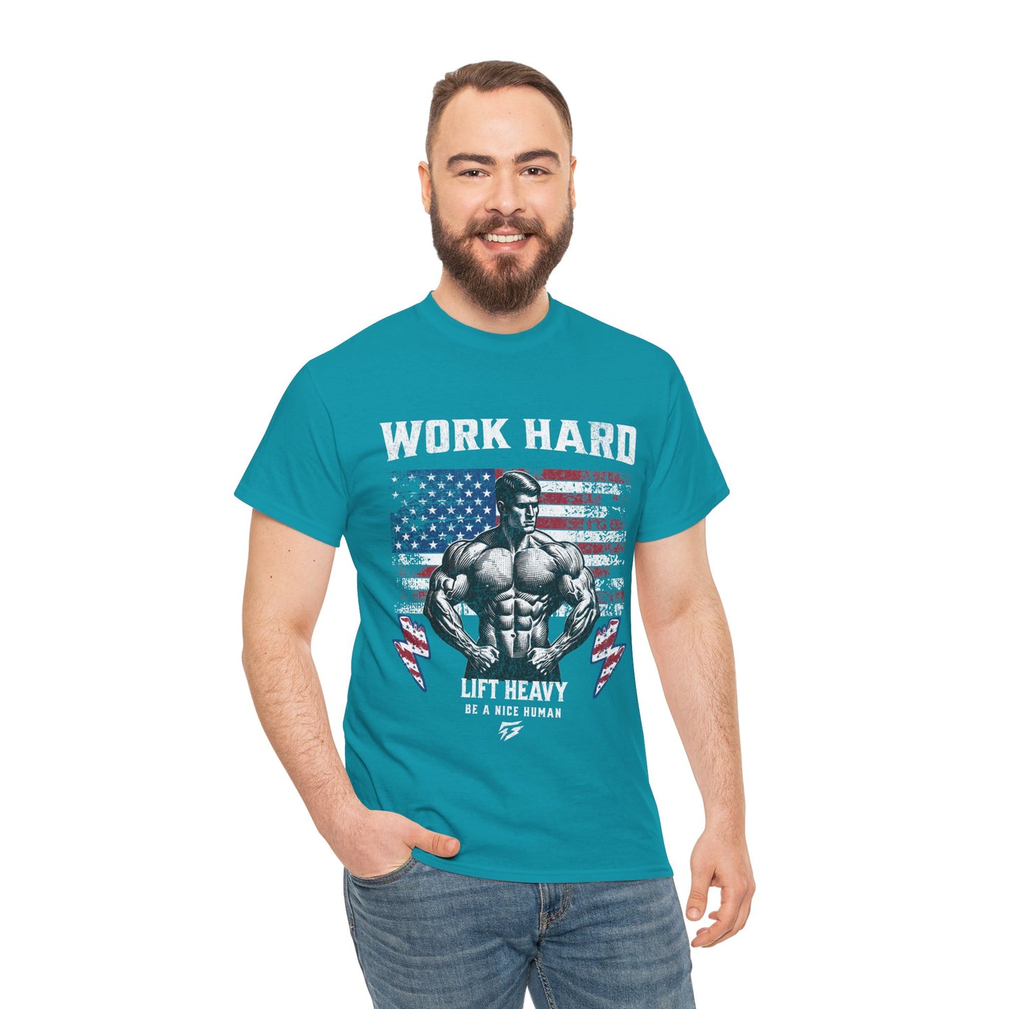 Work Hard Lift Heavy Gym Shirt Flashlander Cotton Unisex Charcoal Black Graphic Tee