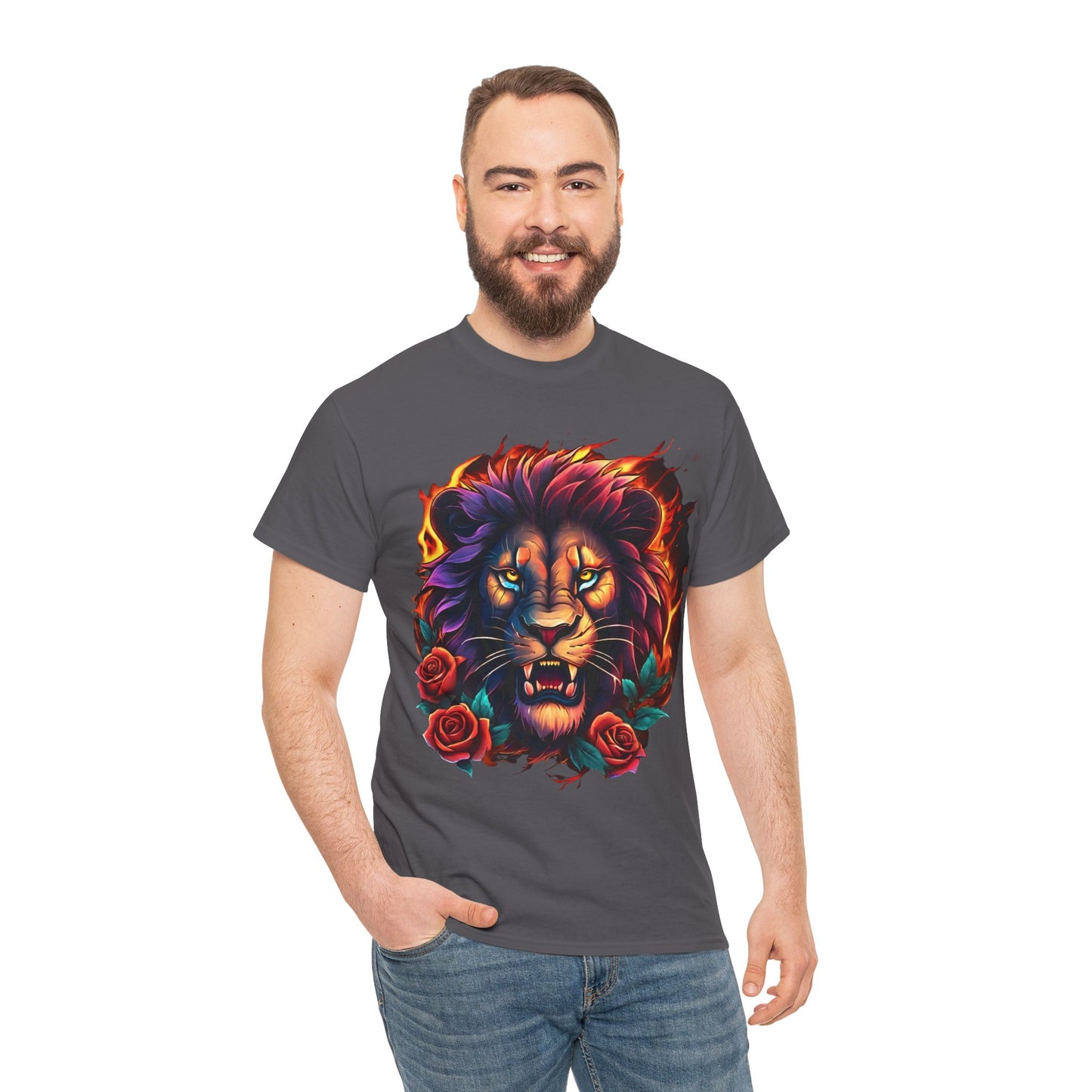 Lion Flames and Roses T-Shirt Flashlander