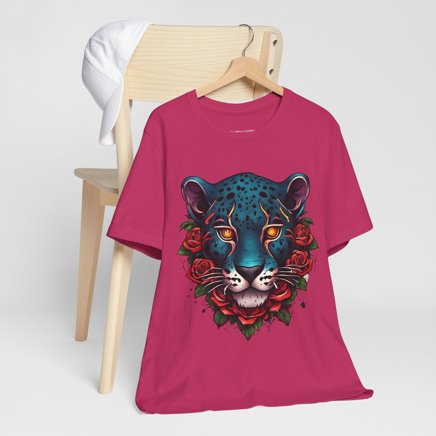 T-shirt graphique unisexe Jaguar Flames and Roses Flashlander