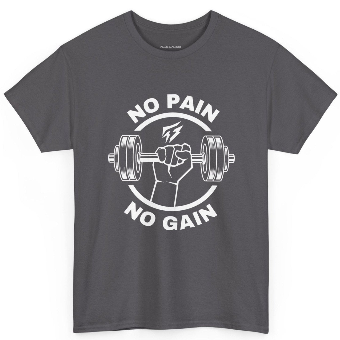 Camiseta de gimnasio Lifting Flashlander con frase "No Pain No Gain"