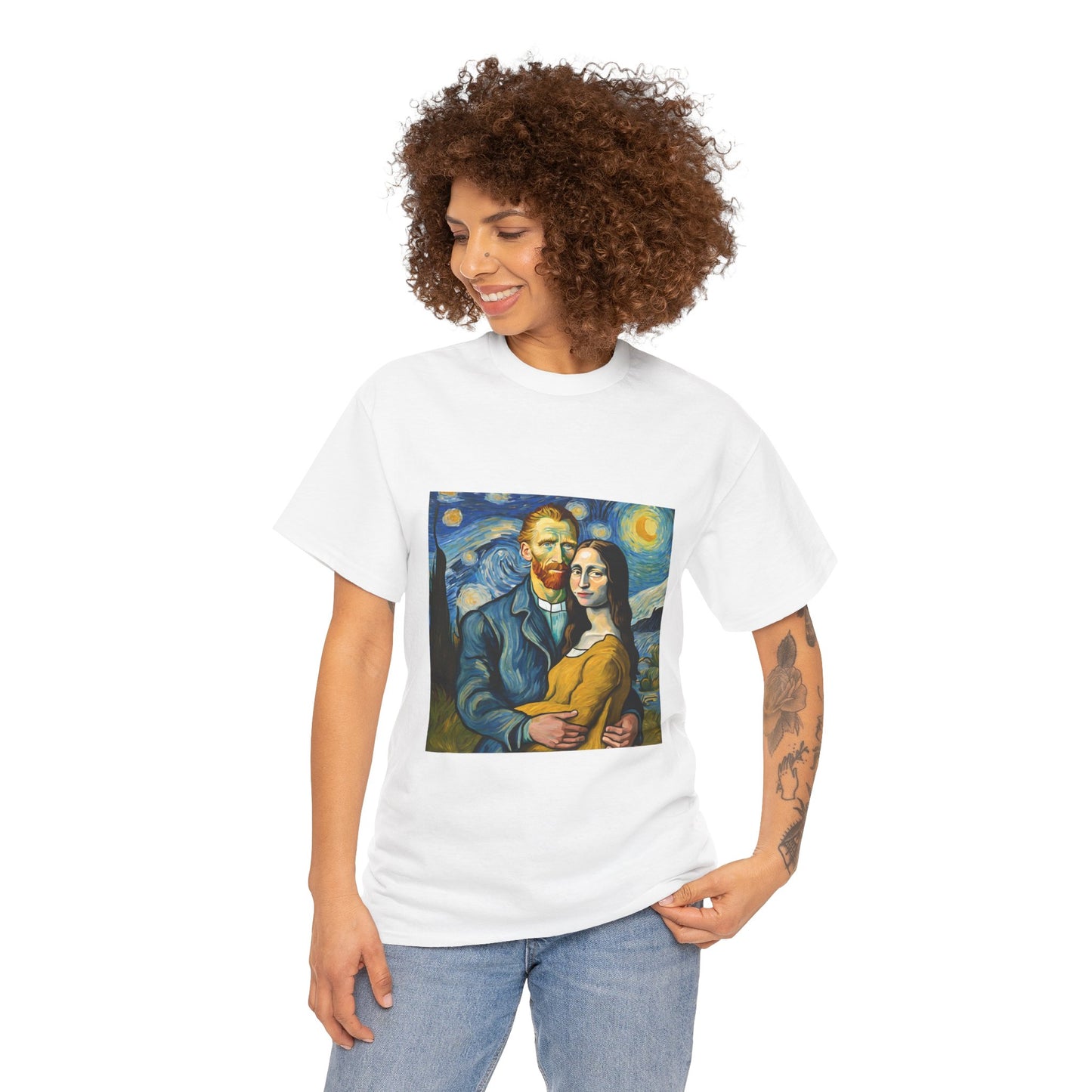 Funny Mona Lisa with Vincent Van Gogh Starry Night - Flashlander Gym Shirt