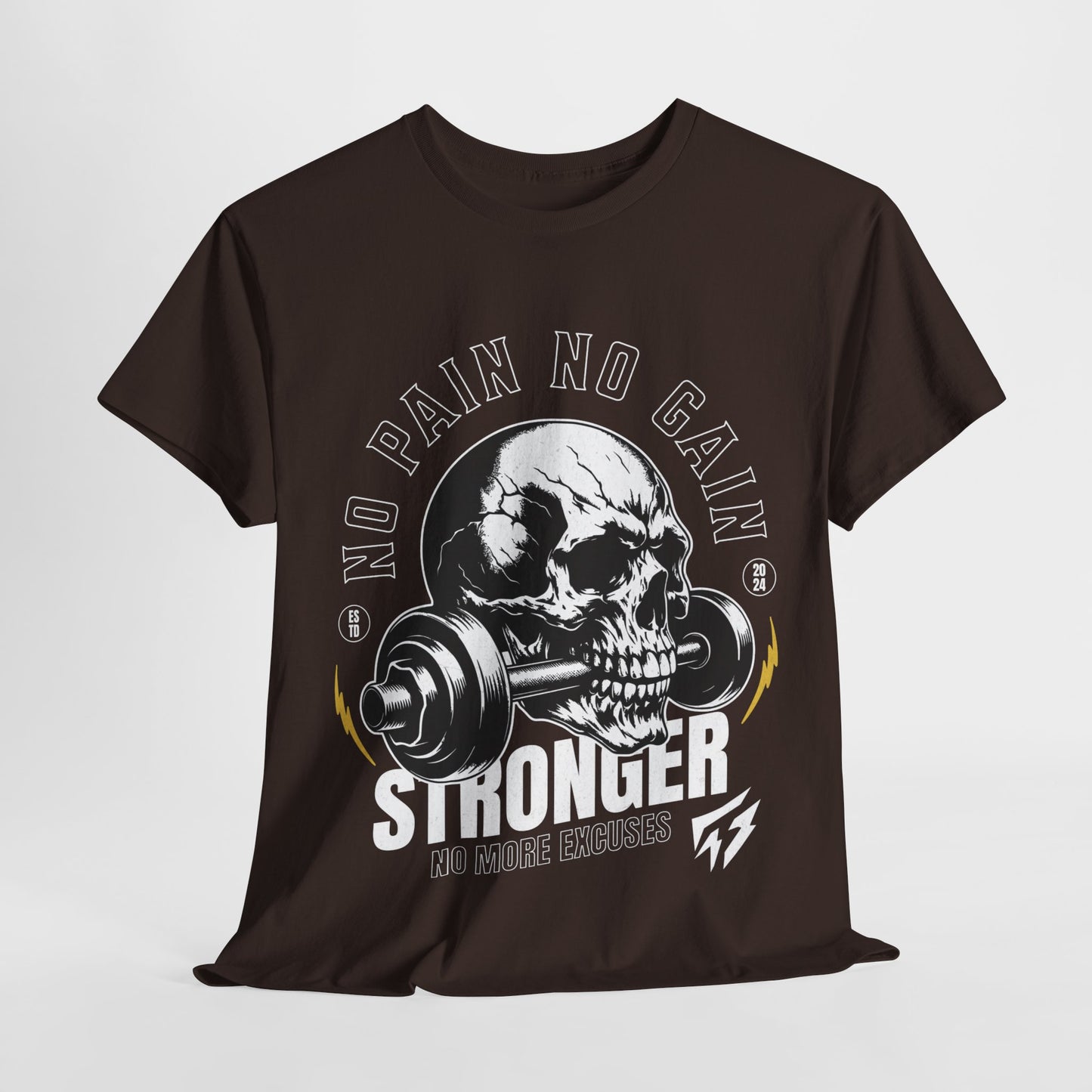 Skull Gym Shirt Flashlander No Pain No Gain Performance T-Shirt Cotton Unisex Charcoal Black Graphic Tee