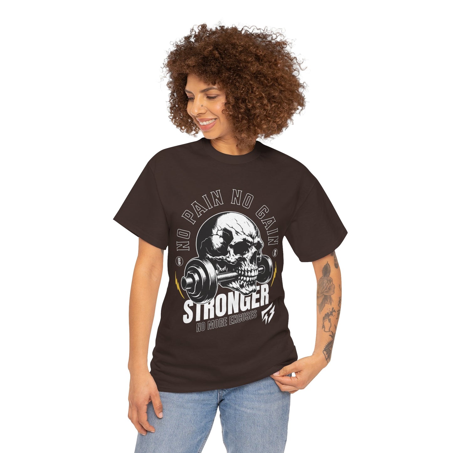 Skull Gym Shirt Flashlander No Pain No Gain Performance T-Shirt Cotton Unisex Charcoal Black Graphic Tee