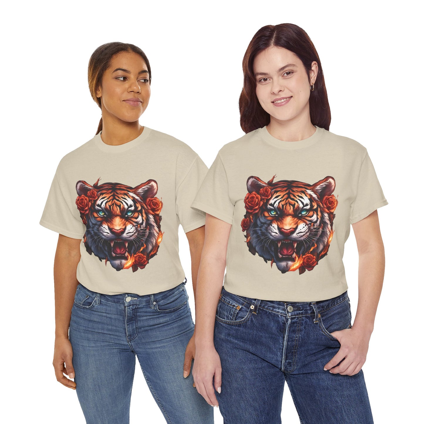 Tiger Flames and Roses T-Shirt Flashlander