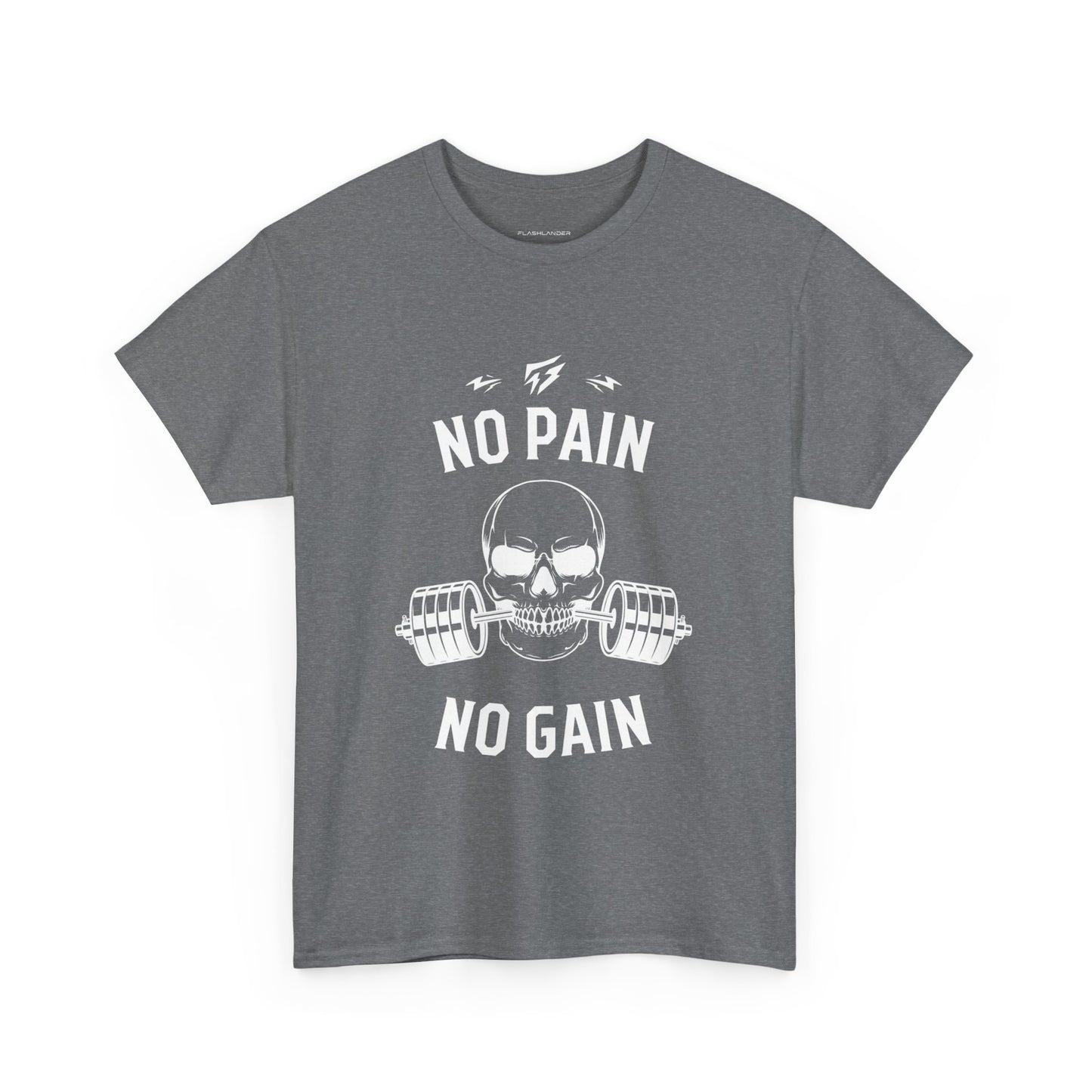 Skull Lifting Flashlander Gym Shirt No Pain No Gain Graphic Tee