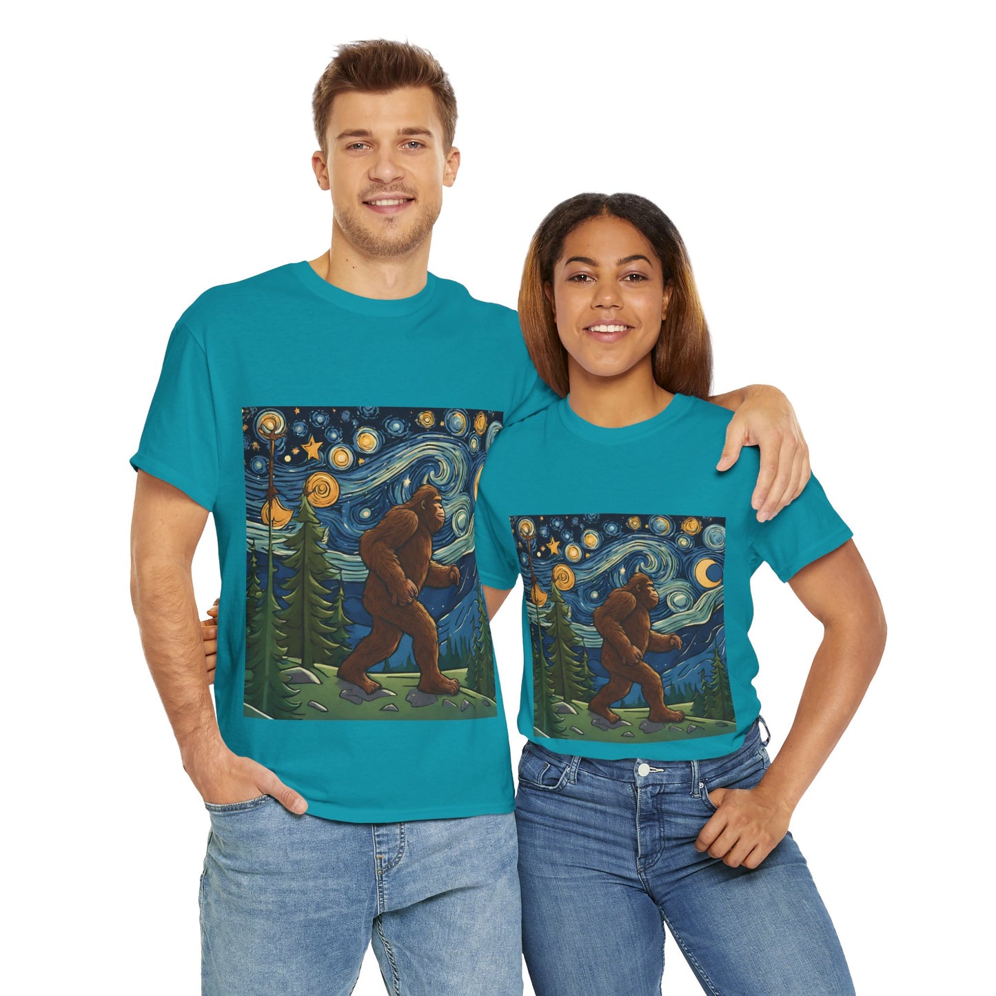 Bigfoot Strolls Through Van Gogh's Starry Night - Flashlander Gym Shirt