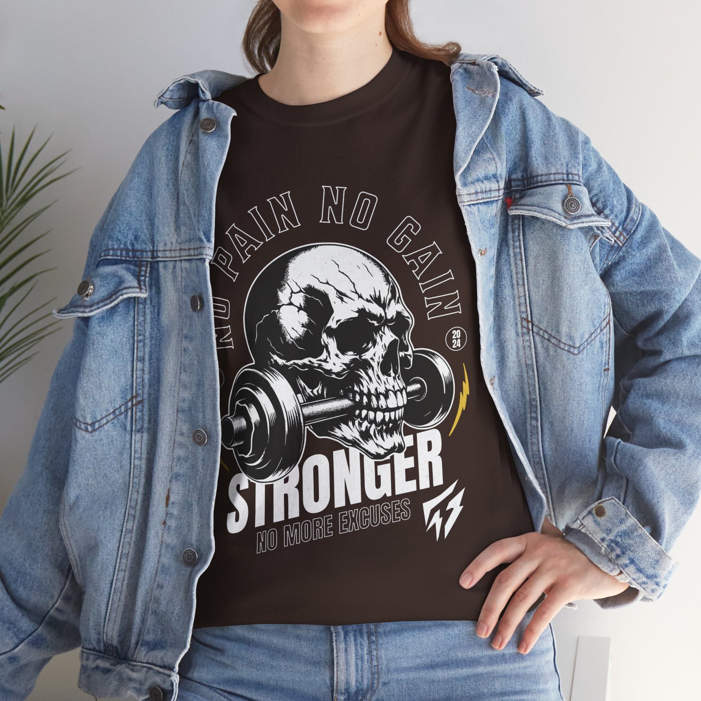 Skull Gym Shirt Flashlander No Pain No Gain Performance T-Shirt Cotton Unisex Charcoal Black Graphic Tee