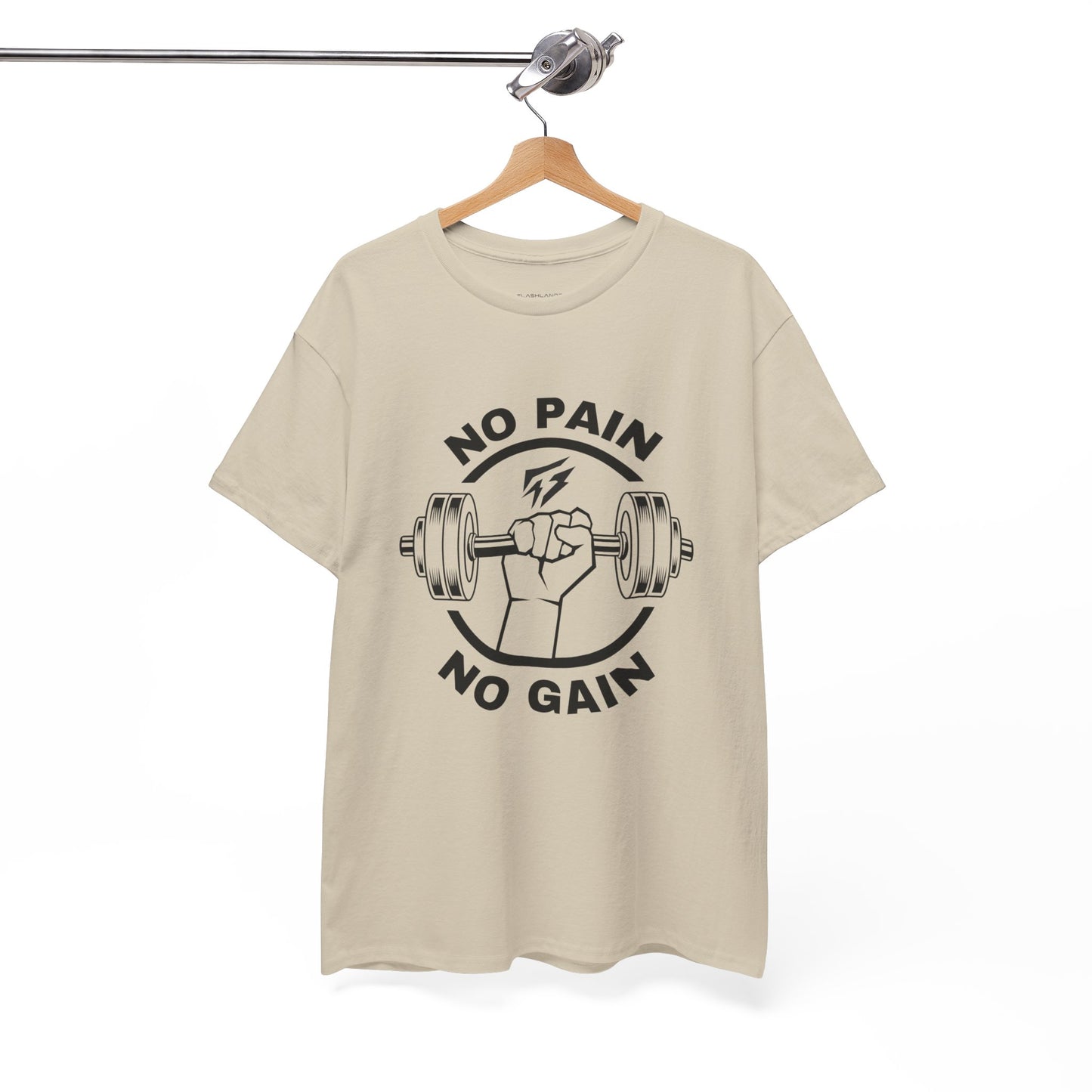 Camiseta de gimnasio Lifting Flashlander con frase "No Pain No Gain"