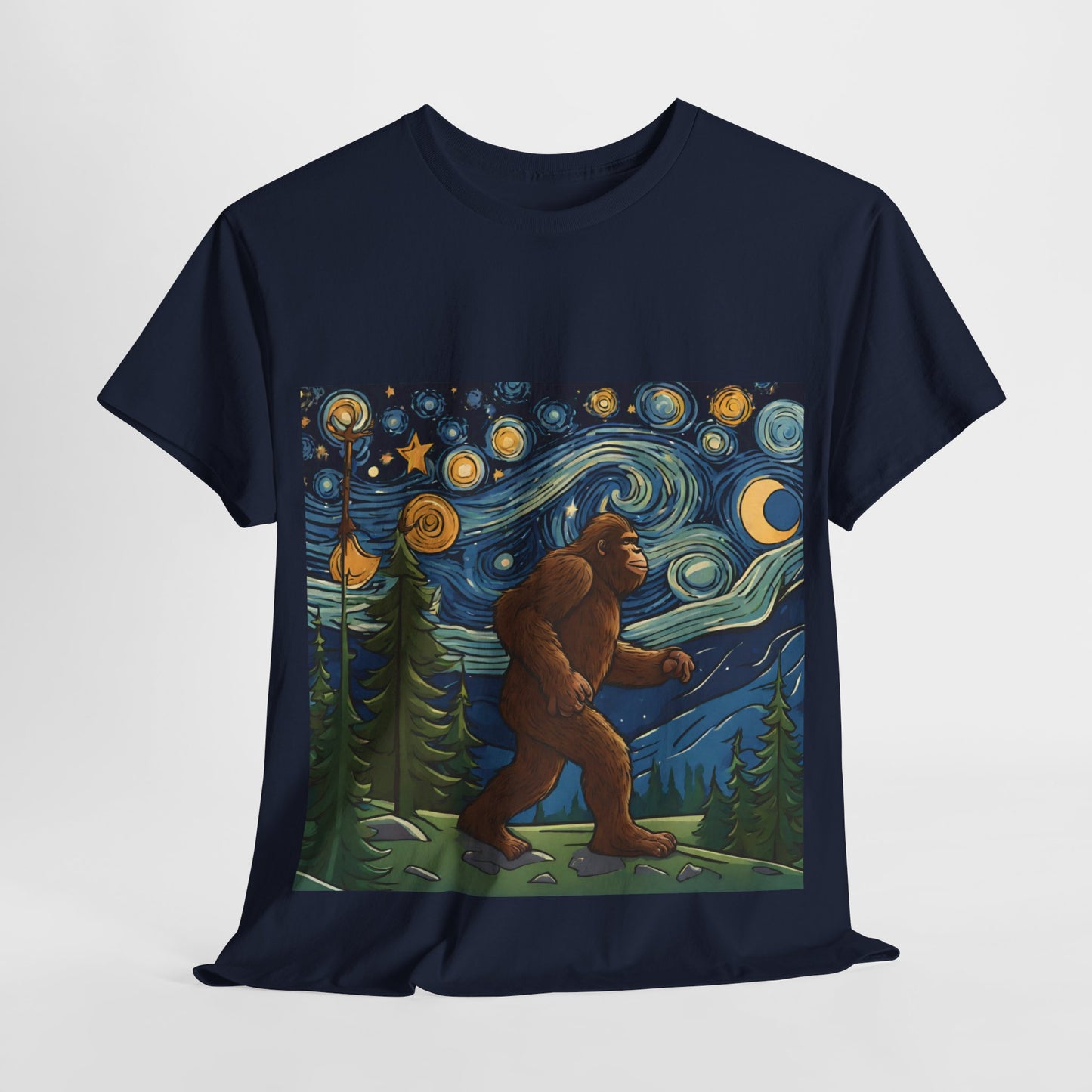 Bigfoot Strolls Through Van Gogh's Starry Night - Flashlander Gym Shirt