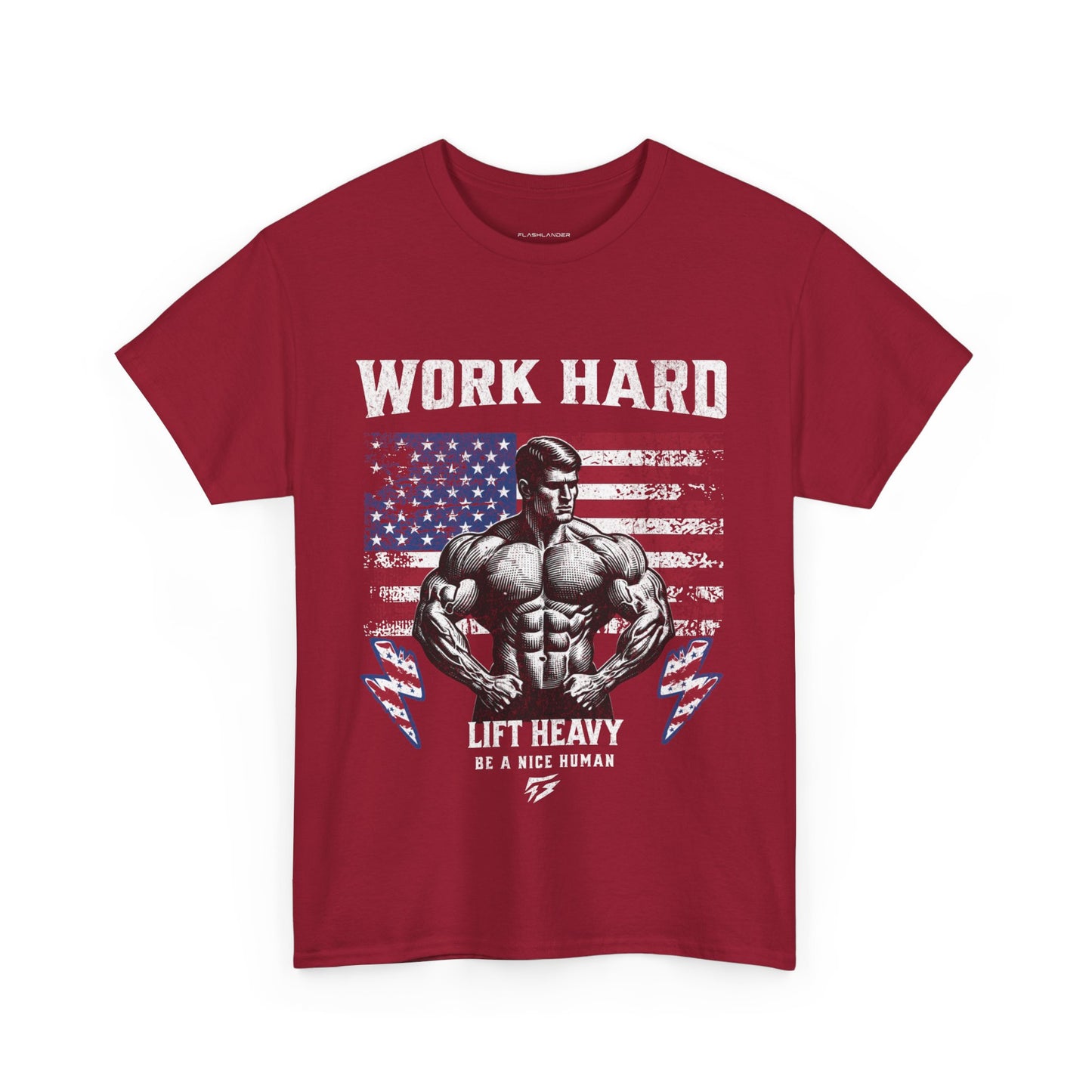 Work Hard Lift Heavy Gym Shirt Flashlander Cotton Unisex Charcoal Black Graphic Tee