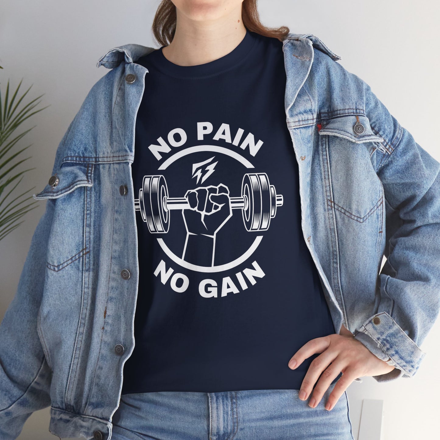 Camiseta de gimnasio Lifting Flashlander con frase "No Pain No Gain"