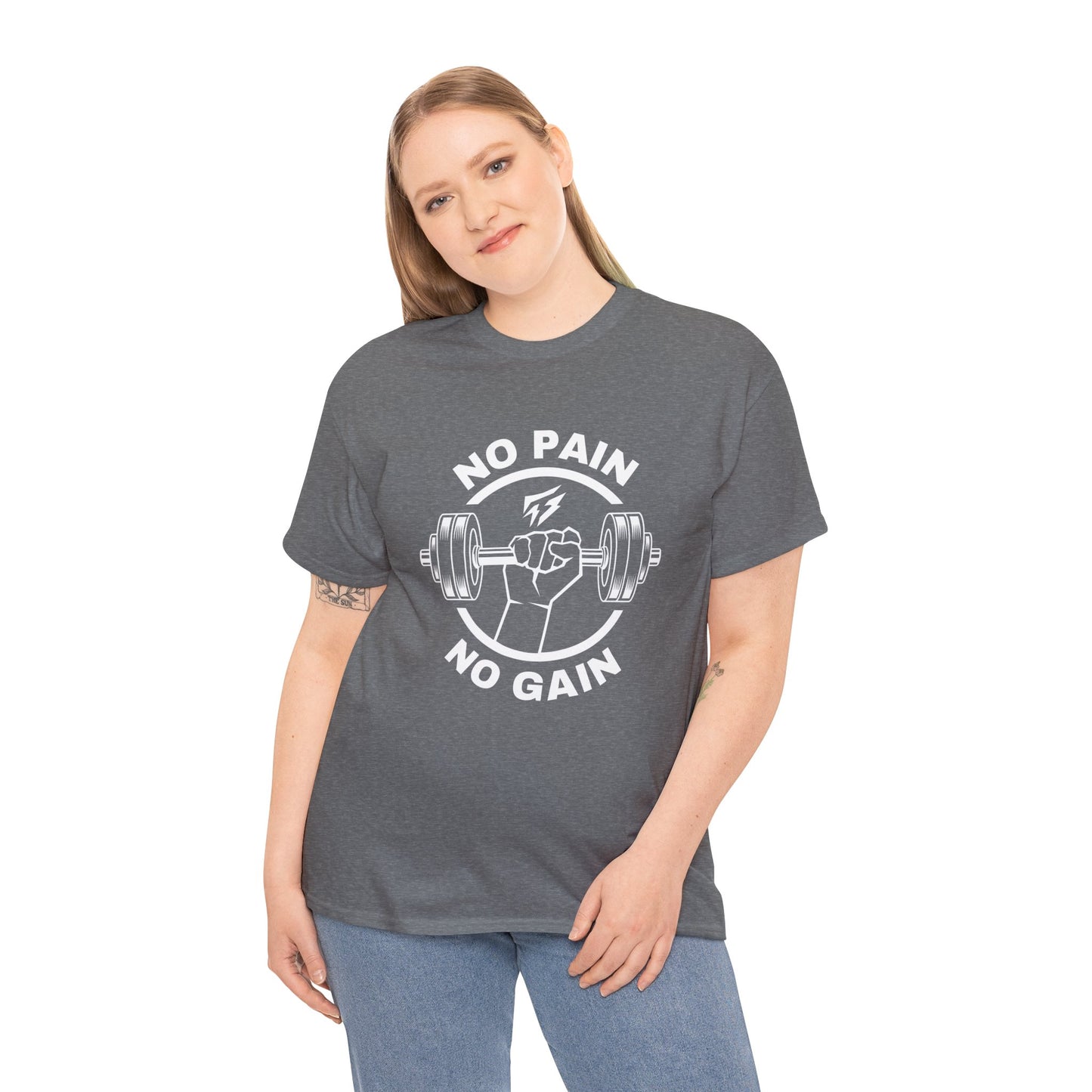 T-shirt de sport Lifting Flashlander avec citation « No Pain No Gain »