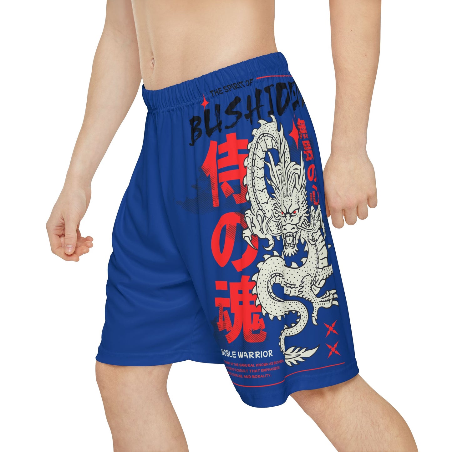 Short de sport pour homme Flashlander Performance Bushido - Dragon japonais bleu foncé