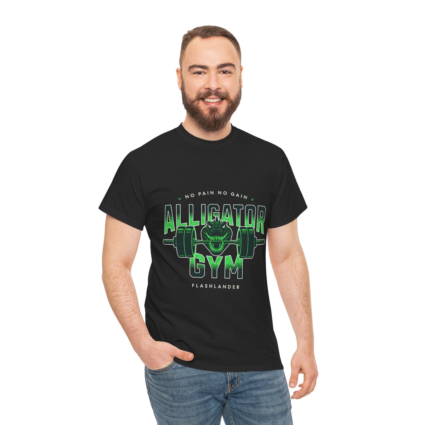 Aligator Gym Shirt Flashlander Cotton Unisex Charcoal Black Graphic Tee