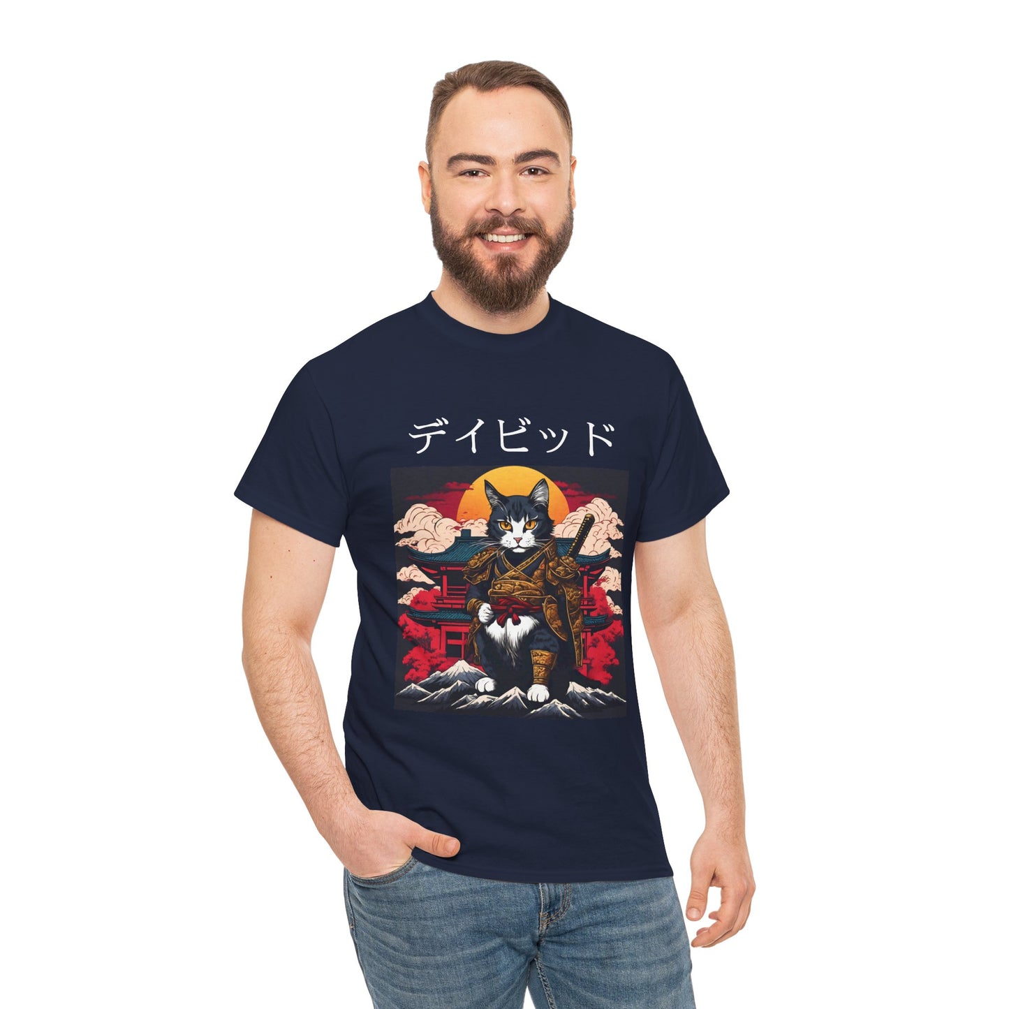 T-shirt japonais personnalisé avec votre nom T-shirt japonais personnalisé T-shirt d'anime de chat samouraï Votre texte Hiragana Katakana Kanji Femmes Hommes T-shirt