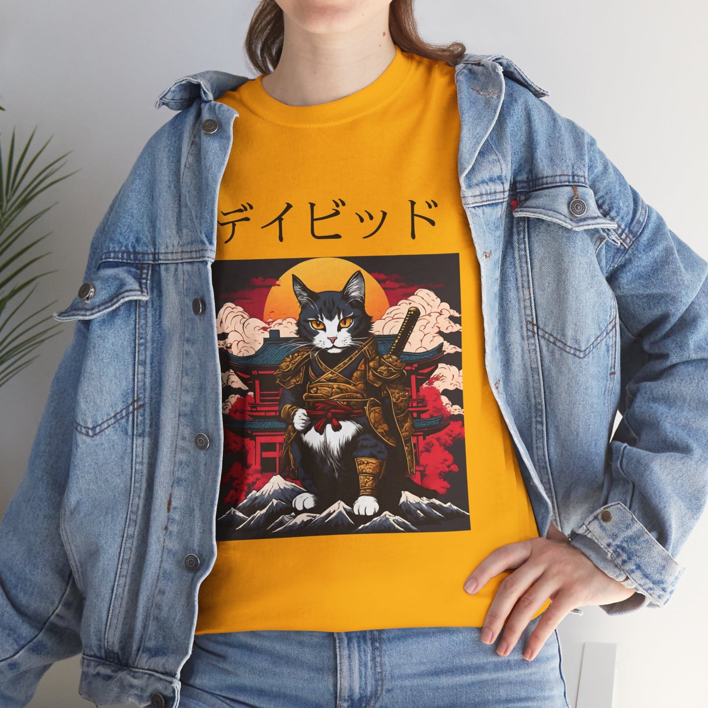 T-shirt japonais personnalisé avec votre nom T-shirt japonais personnalisé T-shirt d'anime de chat samouraï Votre texte Hiragana Katakana Kanji Femmes Hommes T-shirt