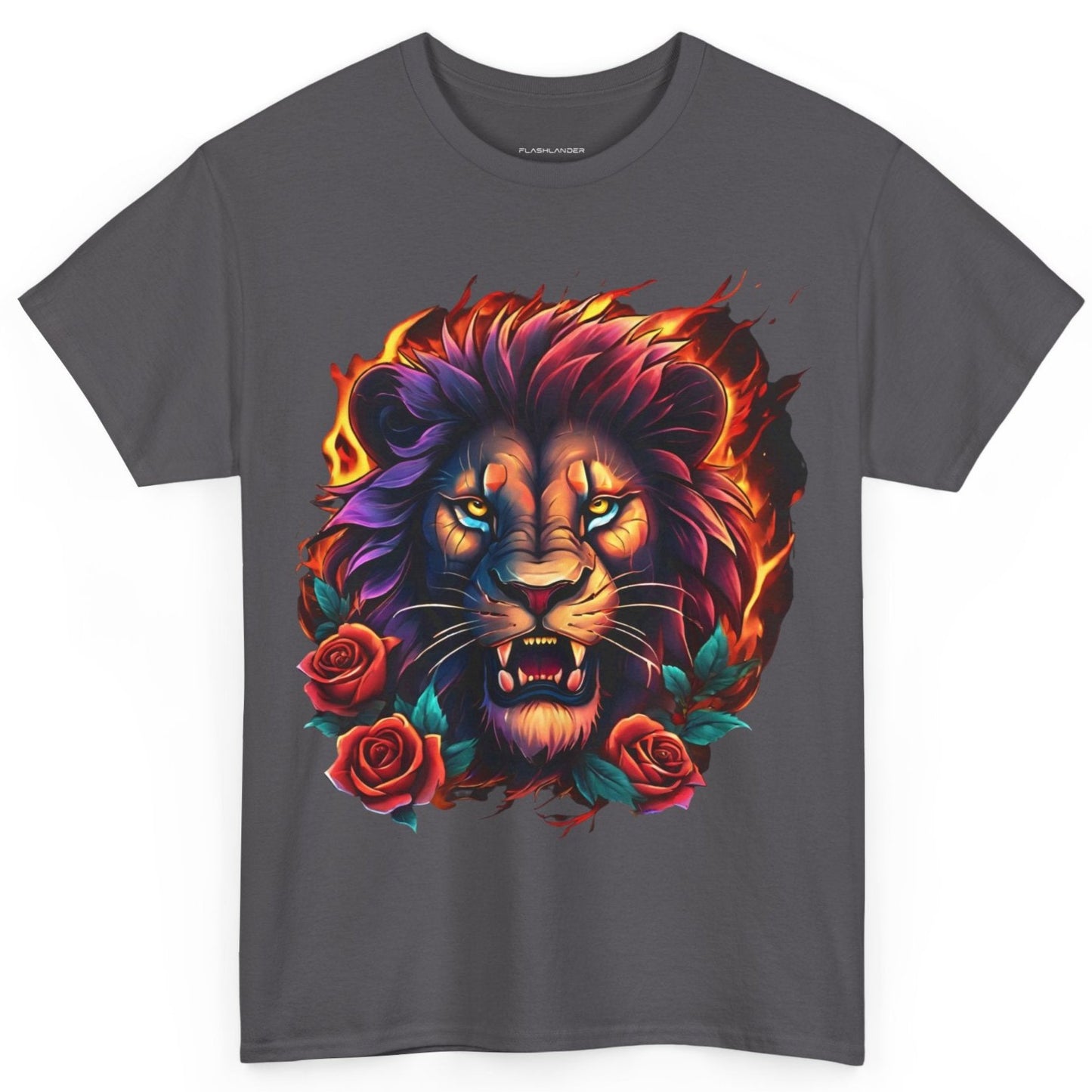 Lion Flames and Roses T-Shirt Flashlander