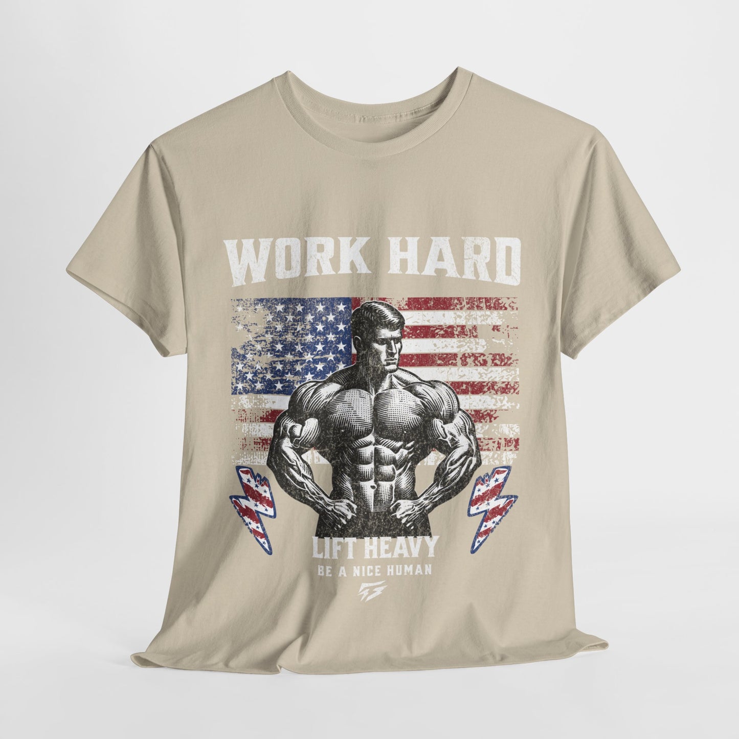 Work Hard Lift Heavy Gym Shirt Flashlander Cotton Unisex Charcoal Black Graphic Tee