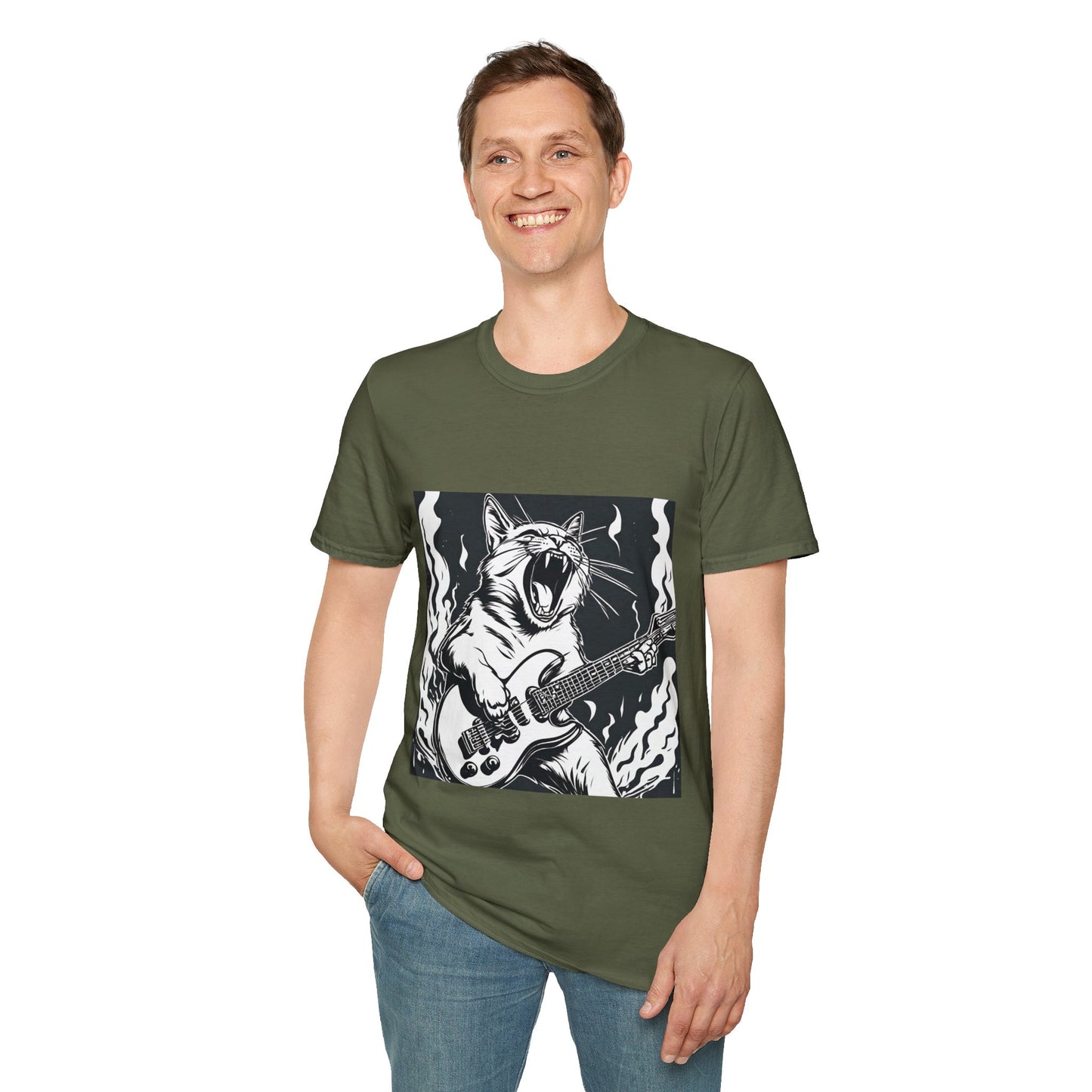 Cat Playing Guitar Flashlander Gym Shirt