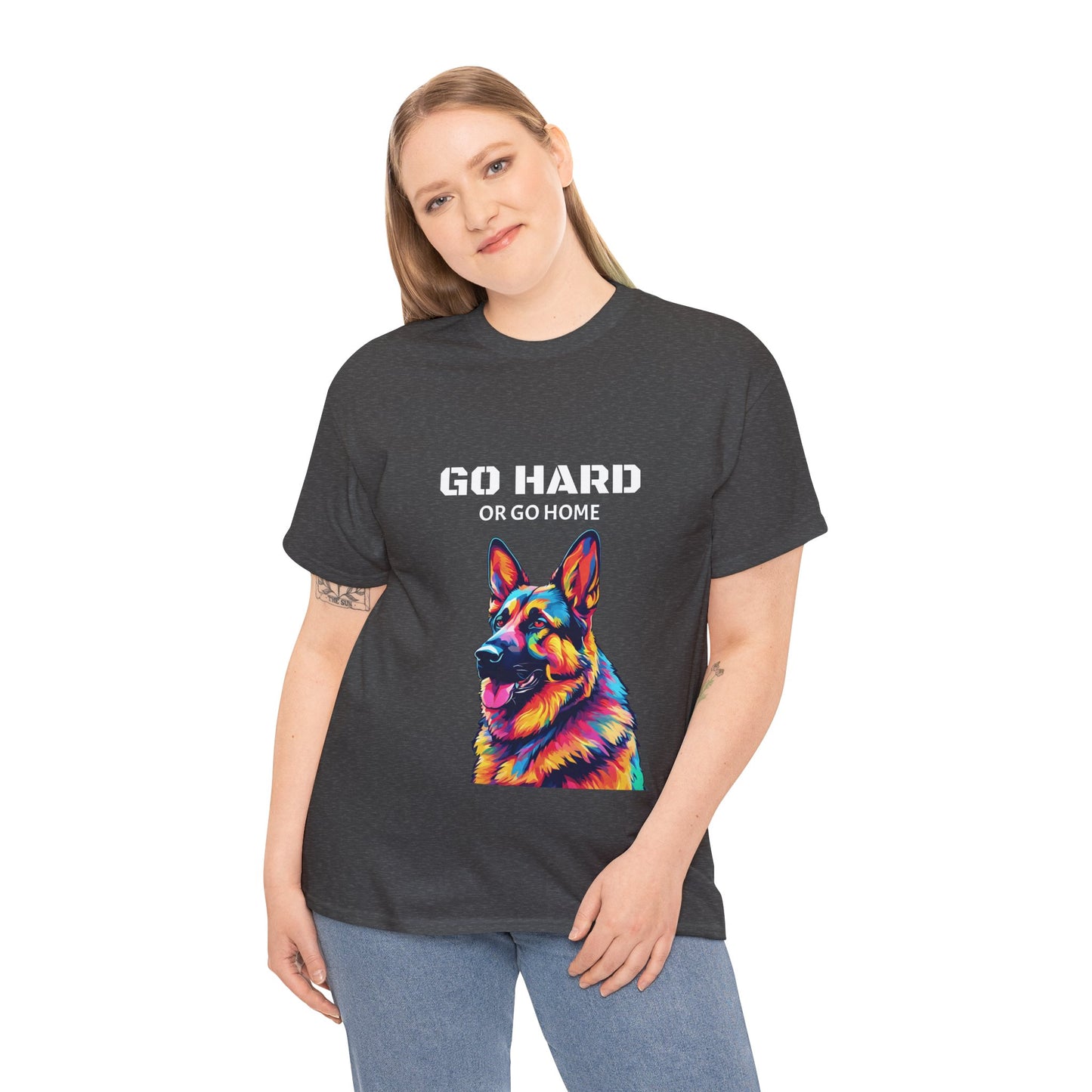 Camiseta de gimnasia Flashlander con diseño de perro pastor alemán Pop Art: "Ve a por todas o vete a casa"