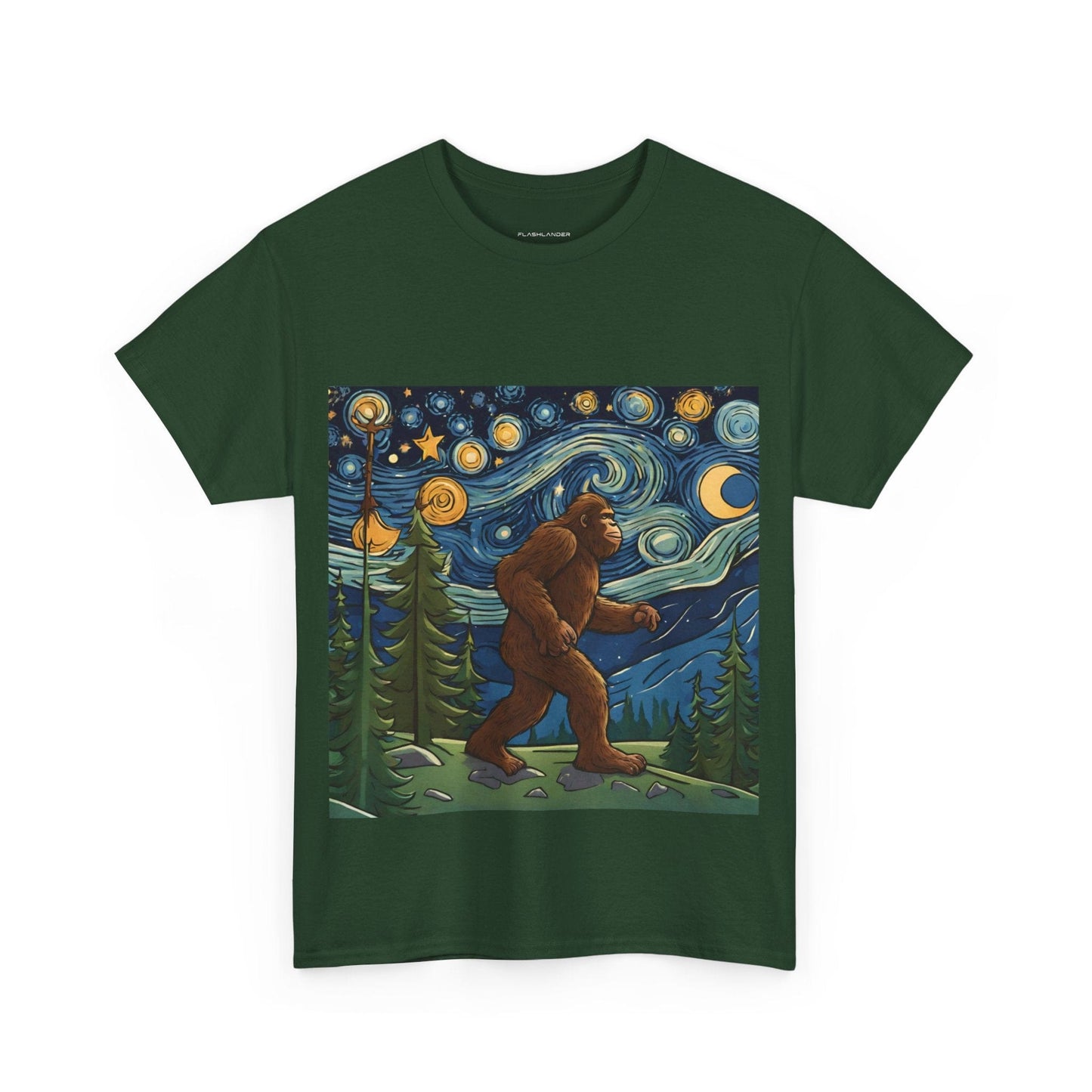 Bigfoot Strolls Through Van Gogh's Starry Night - Flashlander Gym Shirt