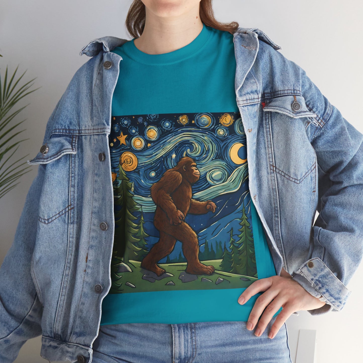 Bigfoot Strolls Through Van Gogh's Starry Night - Flashlander Gym Shirt