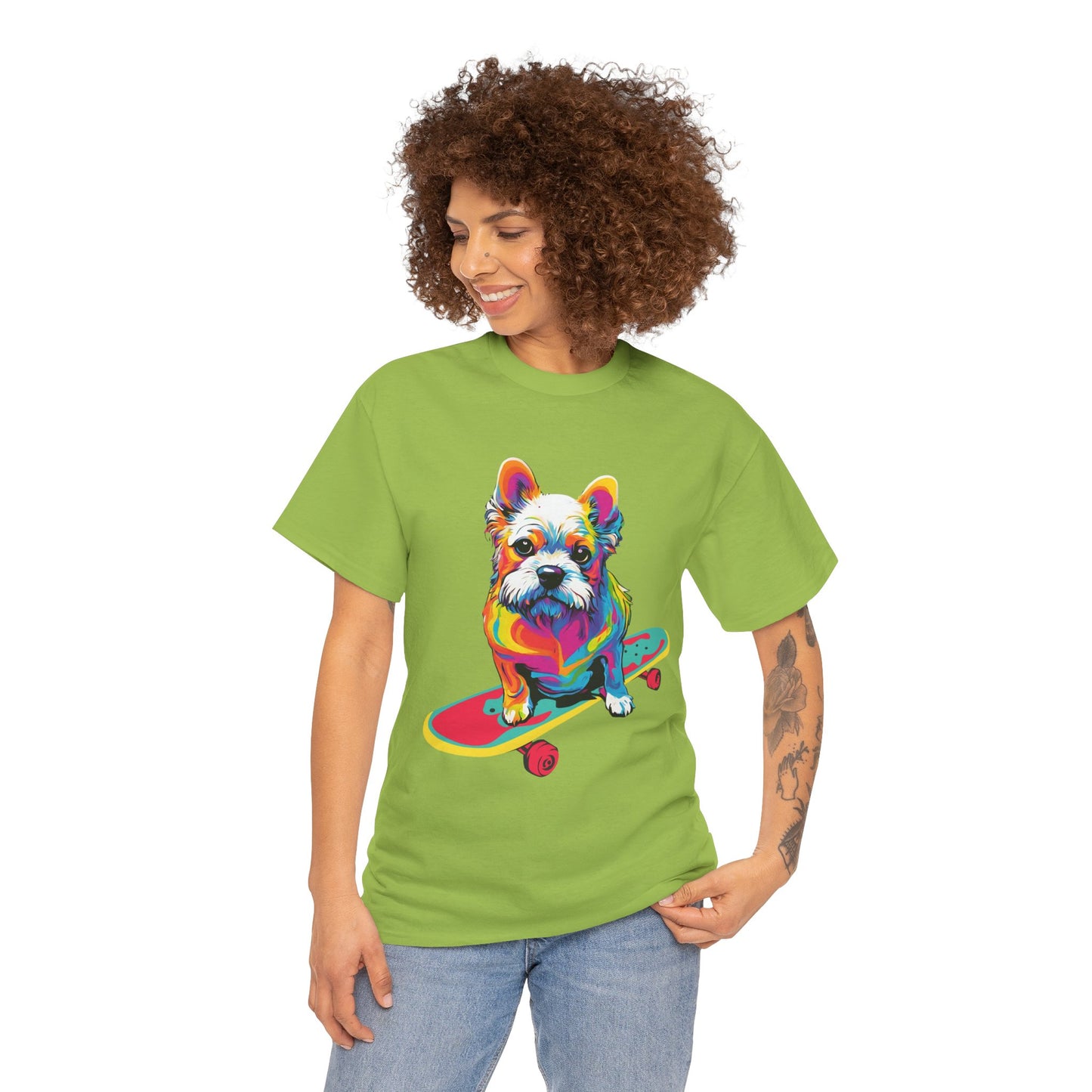 T-shirt de sport Flashlander avec chien skateboardant Pop Art