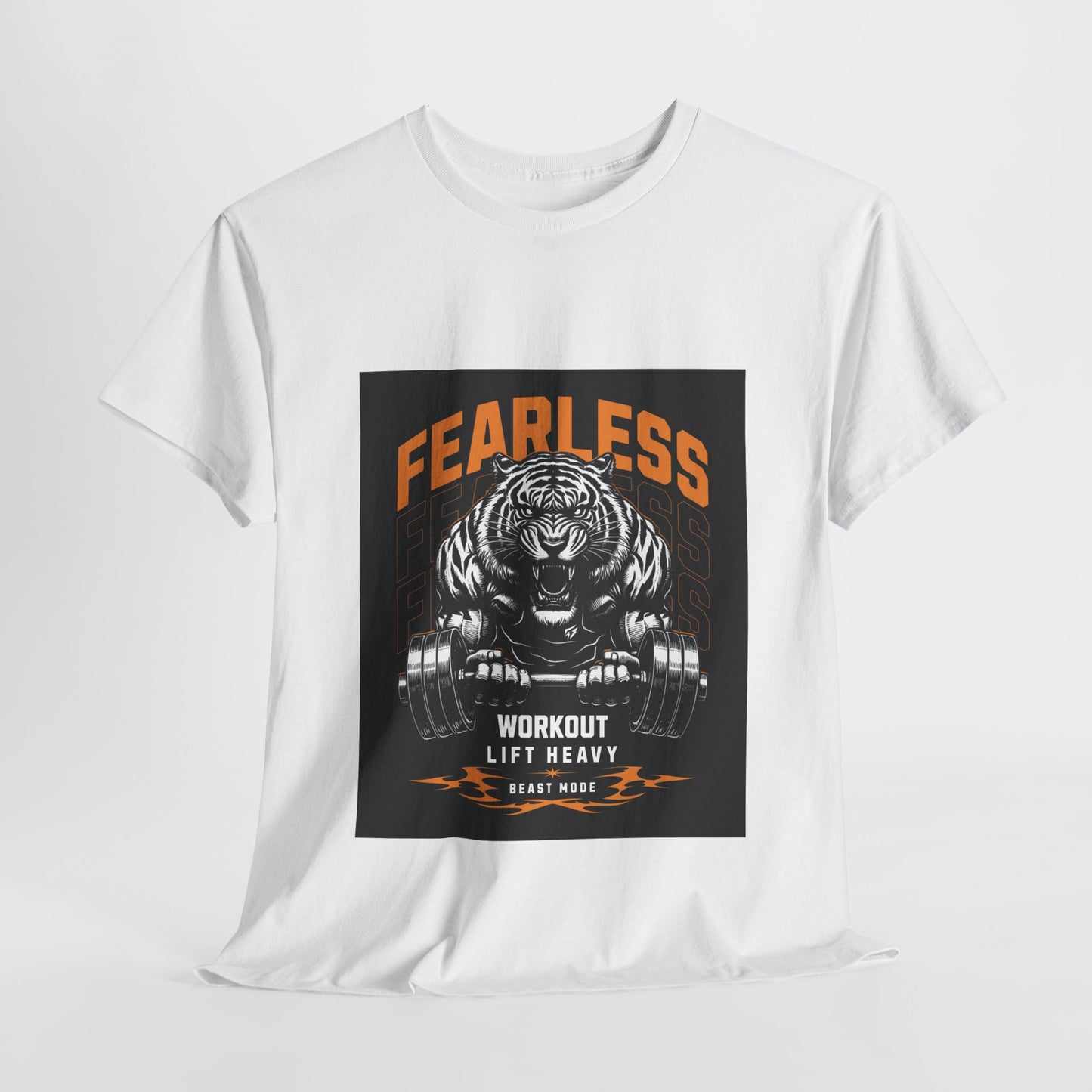 Tiger Bodybuilder Shirt Flashlander Fearless Workout Lift Heavy Beast Mode Gym T-Shirt Cotton Unisex Graphic Tee