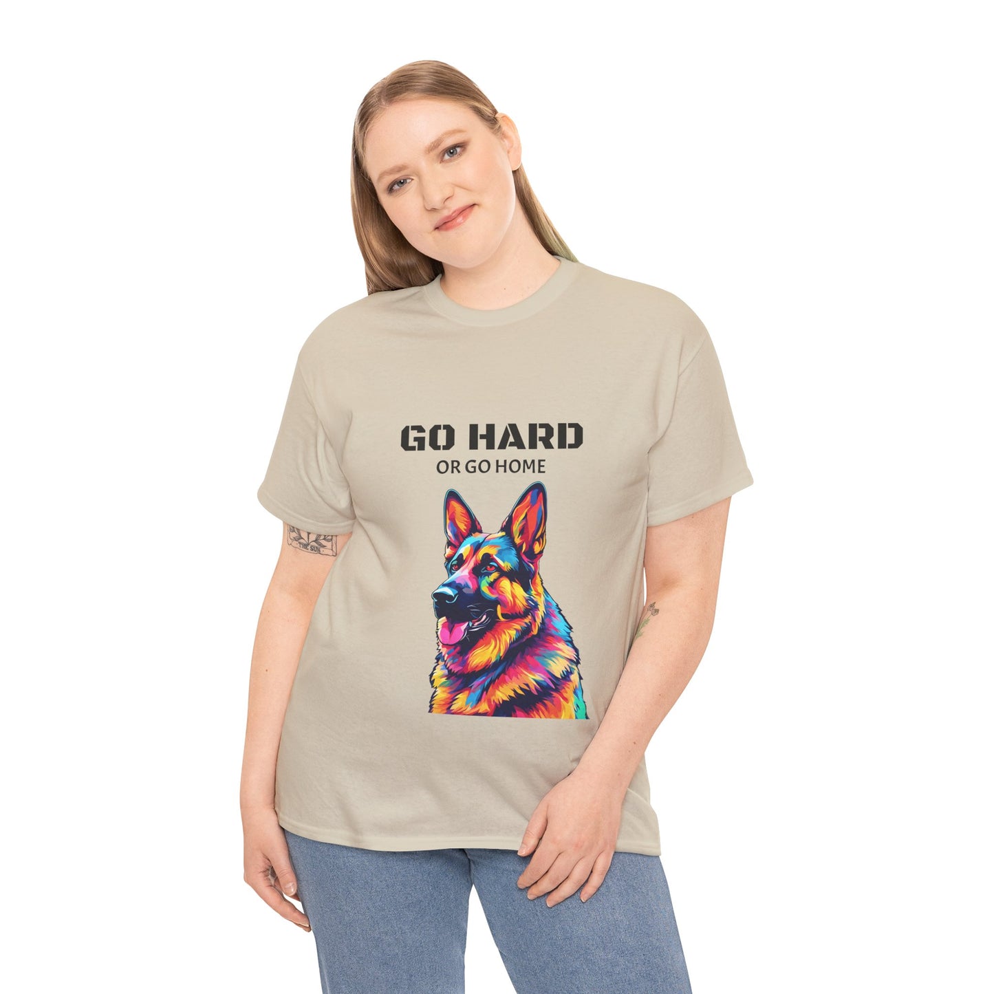 Camiseta de gimnasia Flashlander con diseño de perro pastor alemán Pop Art: "Ve a por todas o vete a casa"