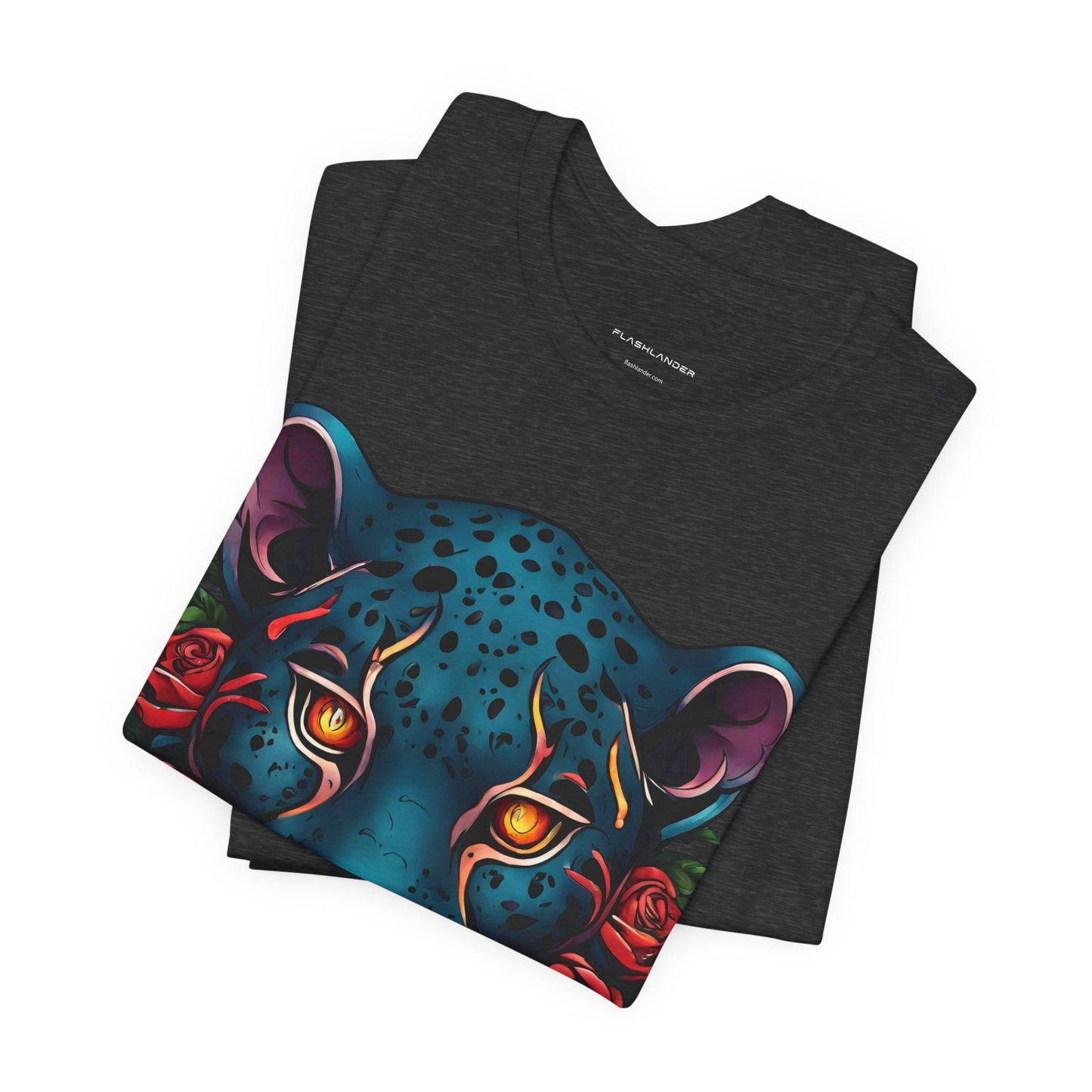 T-shirt graphique unisexe Jaguar Flames and Roses Flashlander