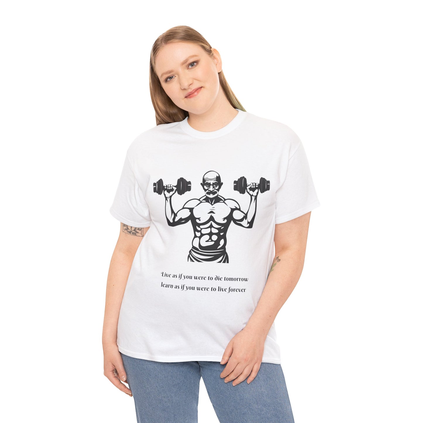 Gandhi Bodybuilder Gym Shirt - Flashlander Live as if you were to die tomorrow, learn as if you were to live forever quote Graphic Tee