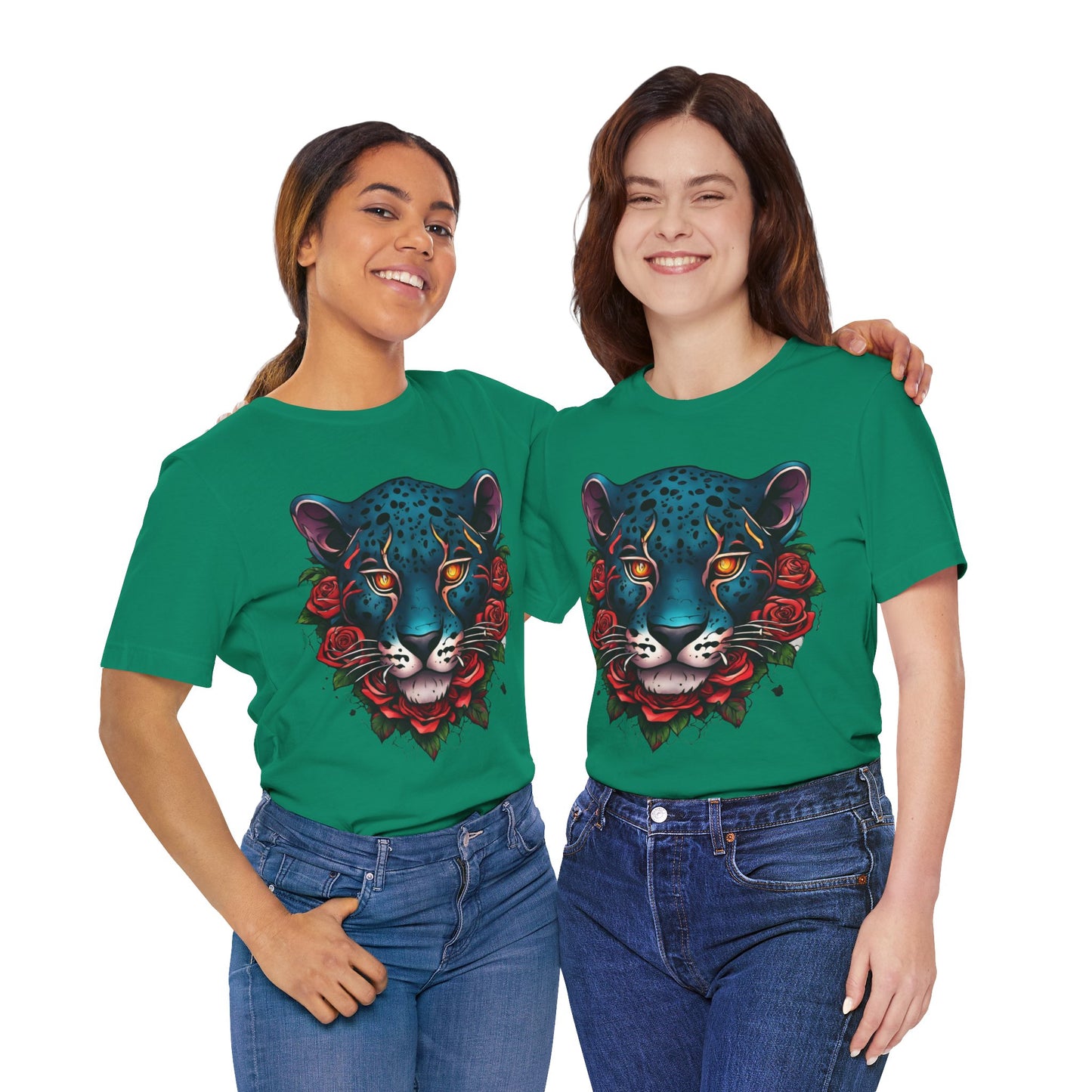 T-shirt graphique unisexe Jaguar Flames and Roses Flashlander