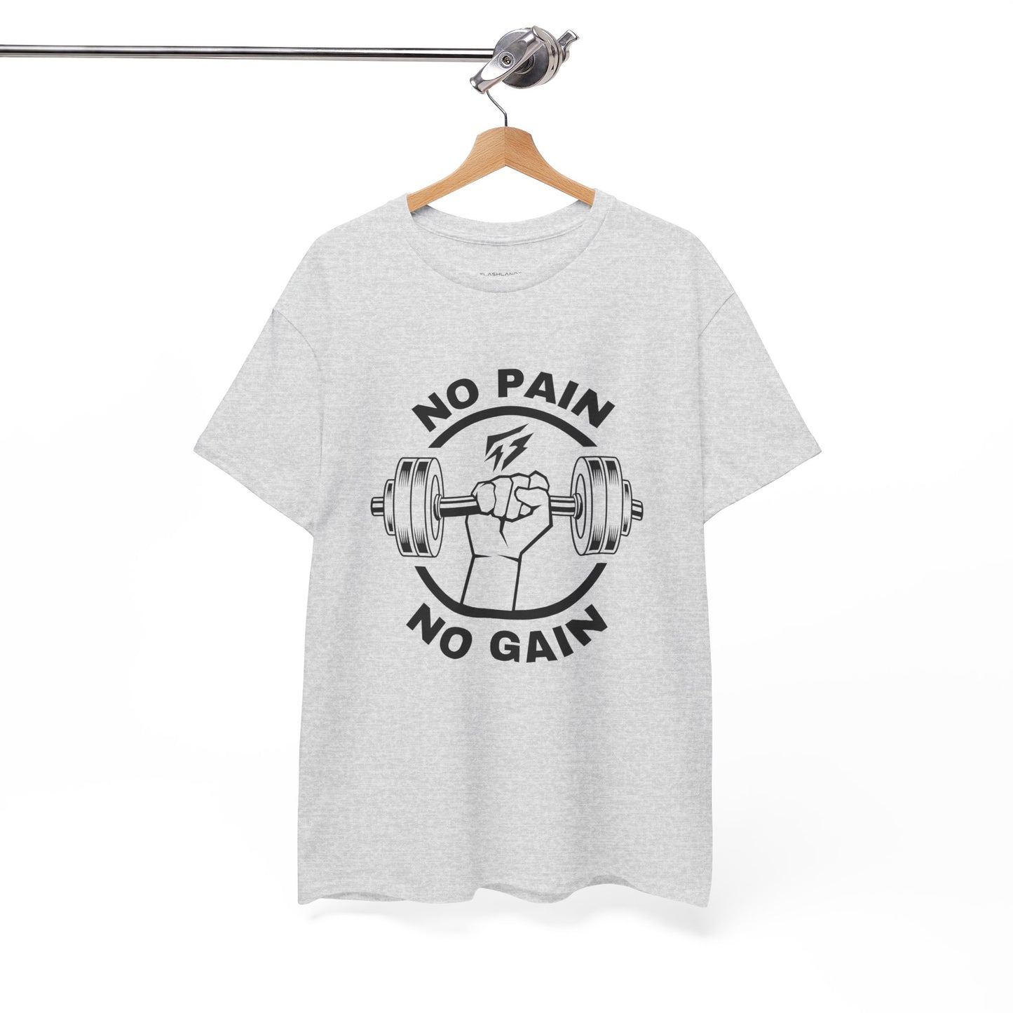 Camiseta de gimnasio Lifting Flashlander con frase "No Pain No Gain"