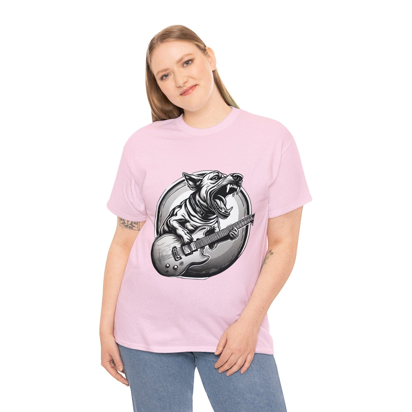 Dog Playing Guitar T-shirt Unisex Heavy Cotton Tee Branded Flashlander