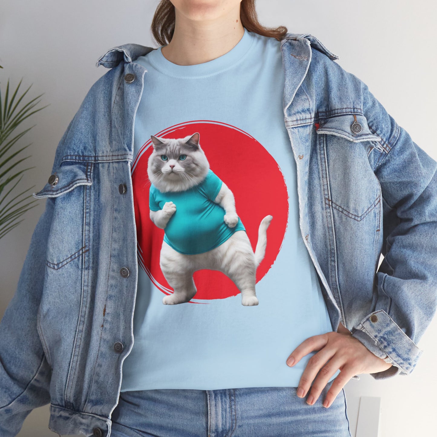 Camiseta de gimnasio Flashlander con divertido gato gordo de karate