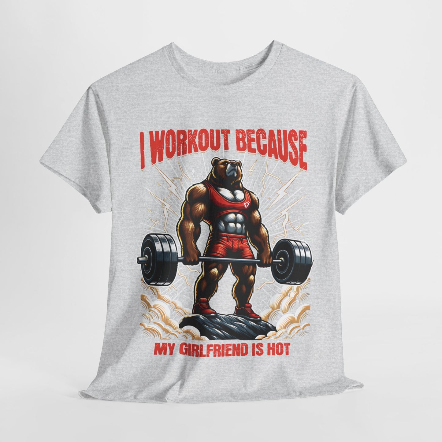 Muscle Bear I Workout Because my Girlfriend is Hot Gym Shirt Flashlander Cotton Unisex Charcoal Black Graphic Tee