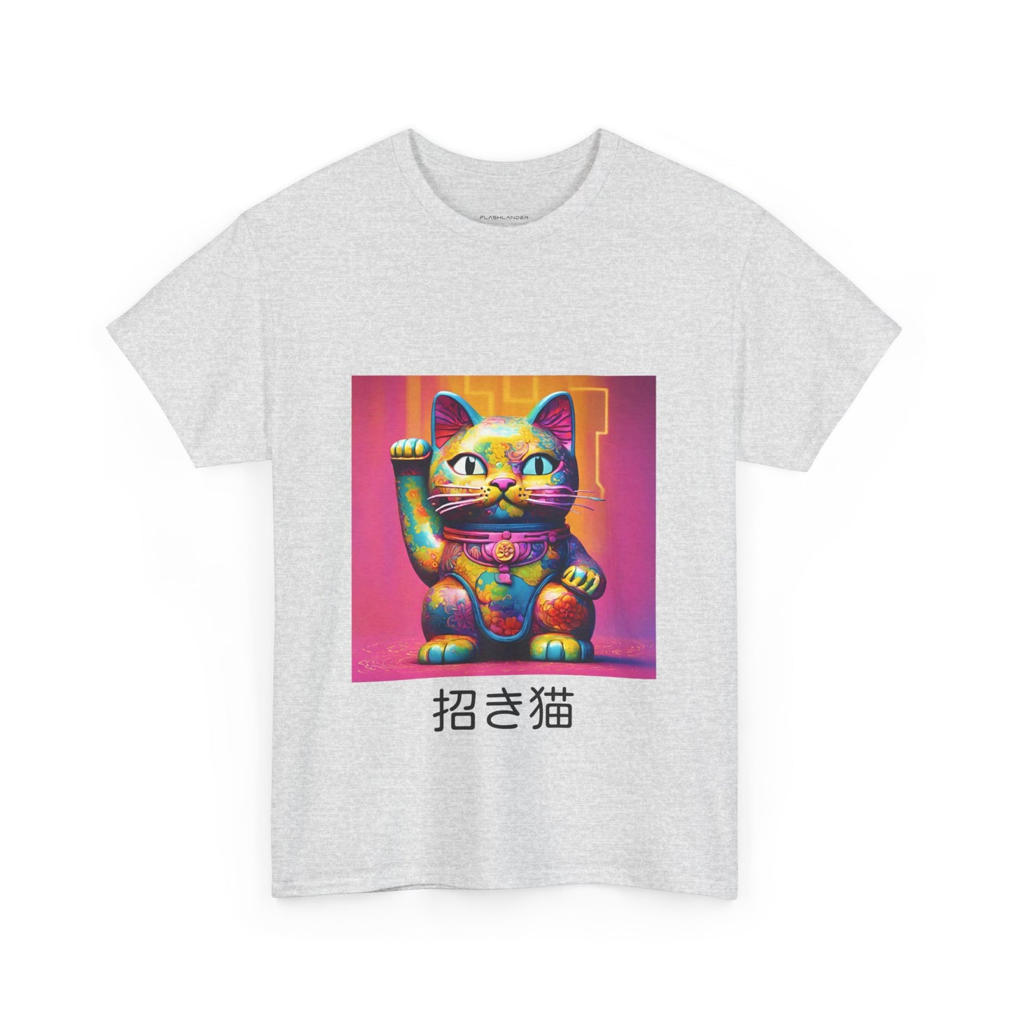 Camiseta de gimnasia Flashlander con el gato de la suerte japonés Manekineko y nombre japonés personalizado