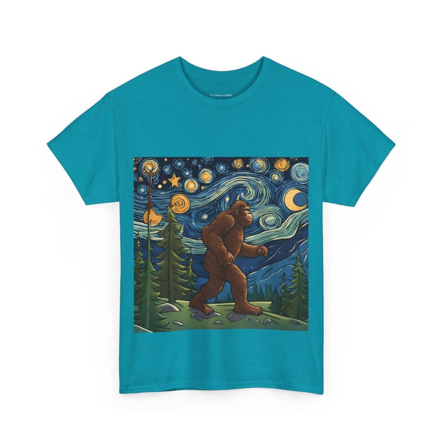 Bigfoot Strolls Through Van Gogh's Starry Night - Flashlander Gym Shirt