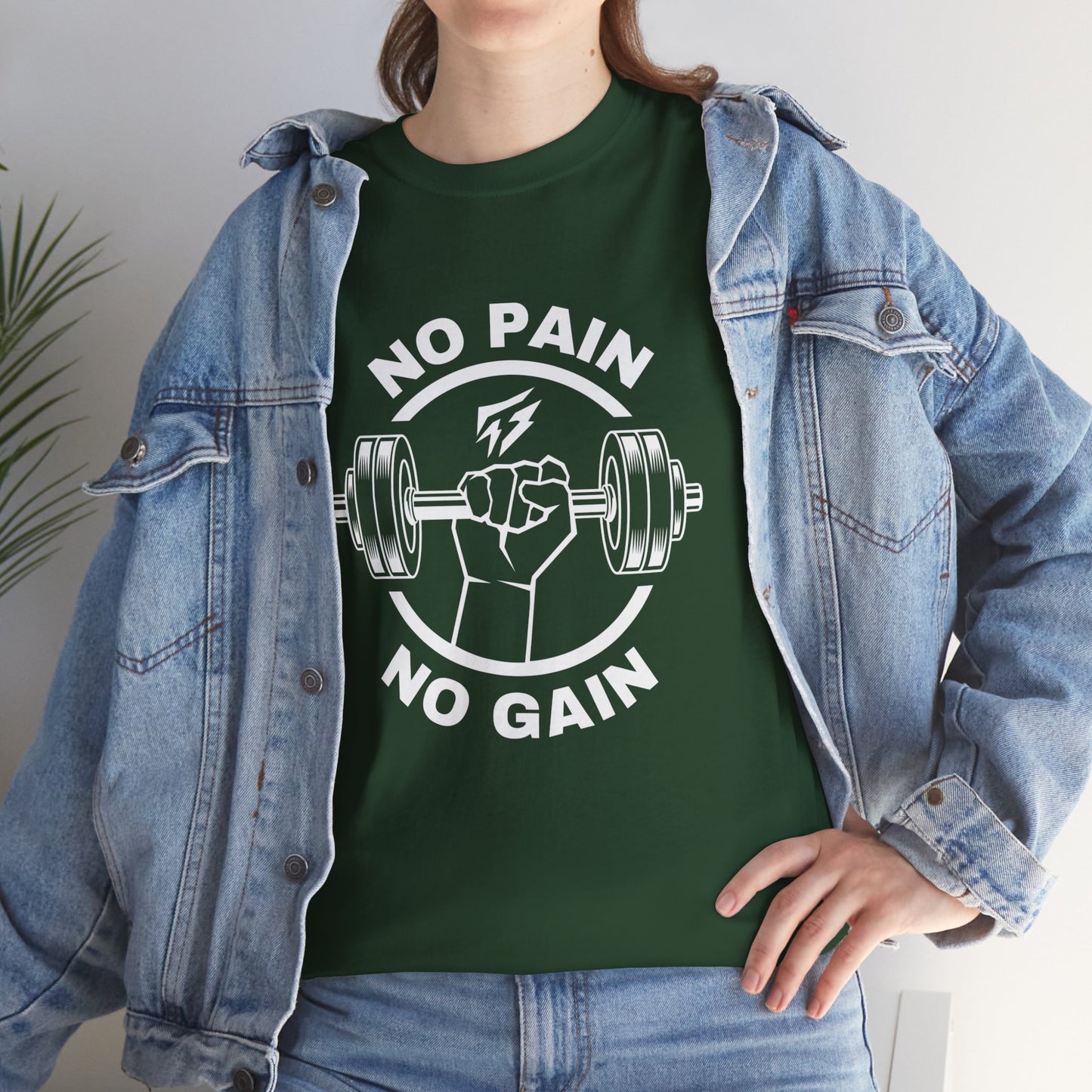 Camiseta de gimnasio Lifting Flashlander con frase "No Pain No Gain"