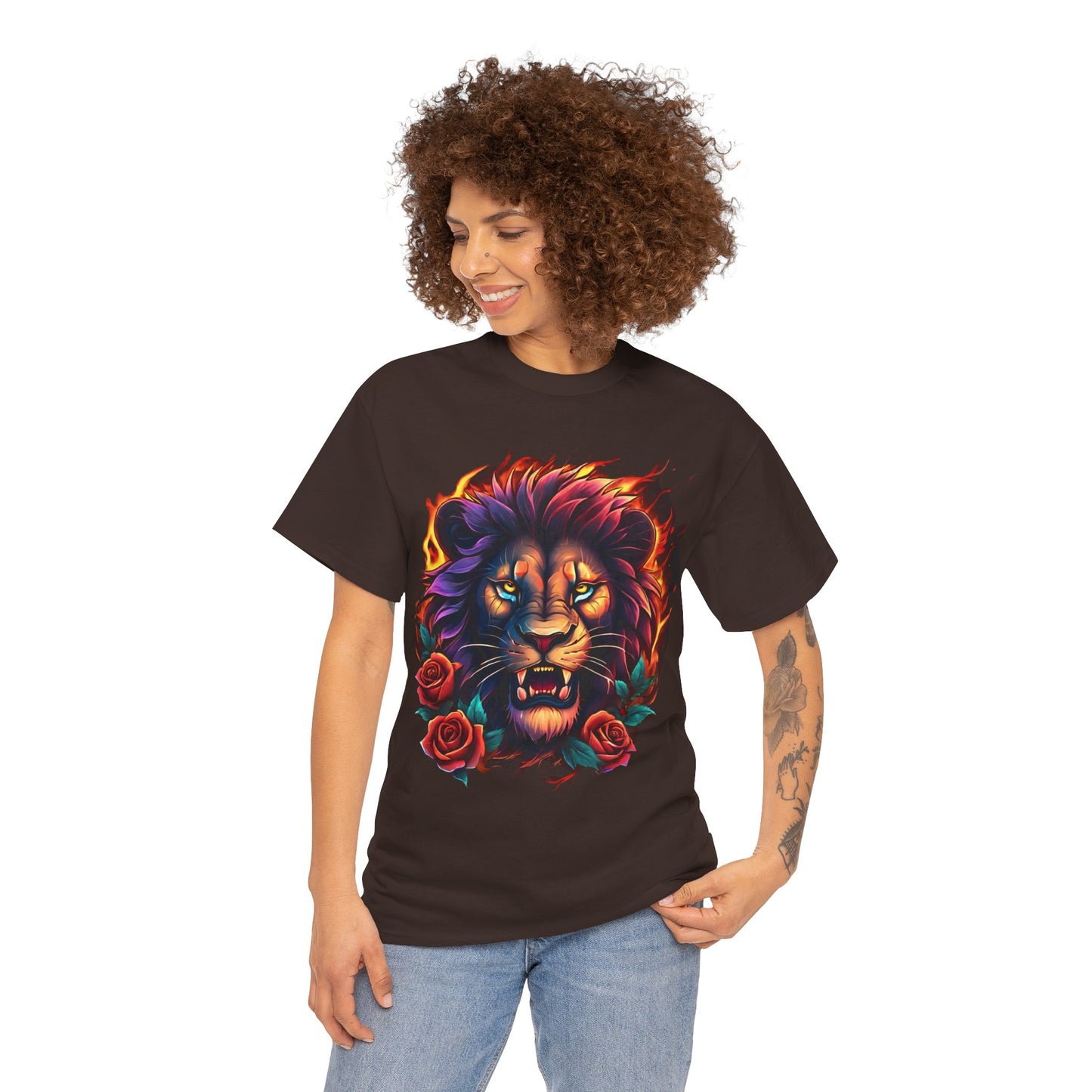 Lion Flames and Roses T-Shirt Flashlander