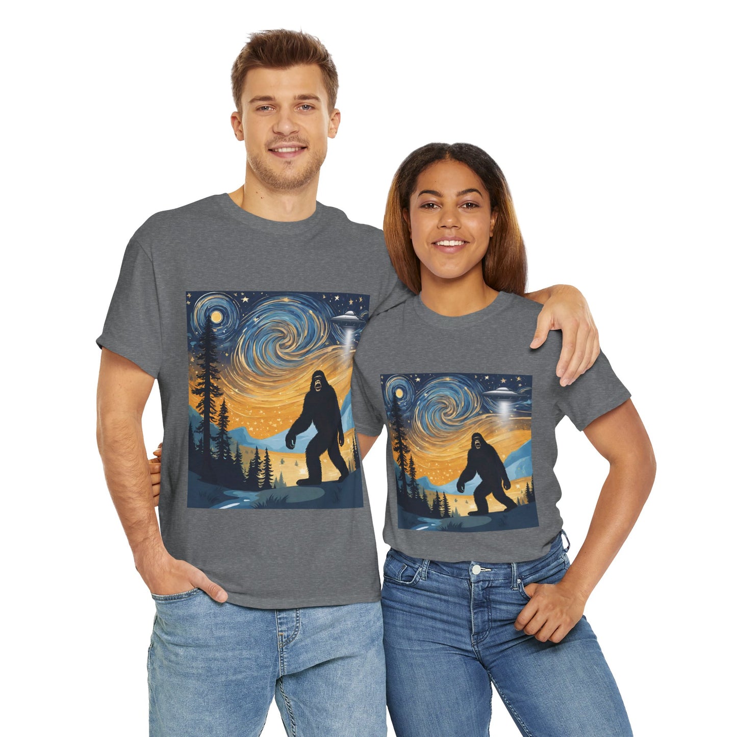 Funny Starry Night Stroll Bigfoot Encounters UFO Abduction - Flashlander Gym Shirt