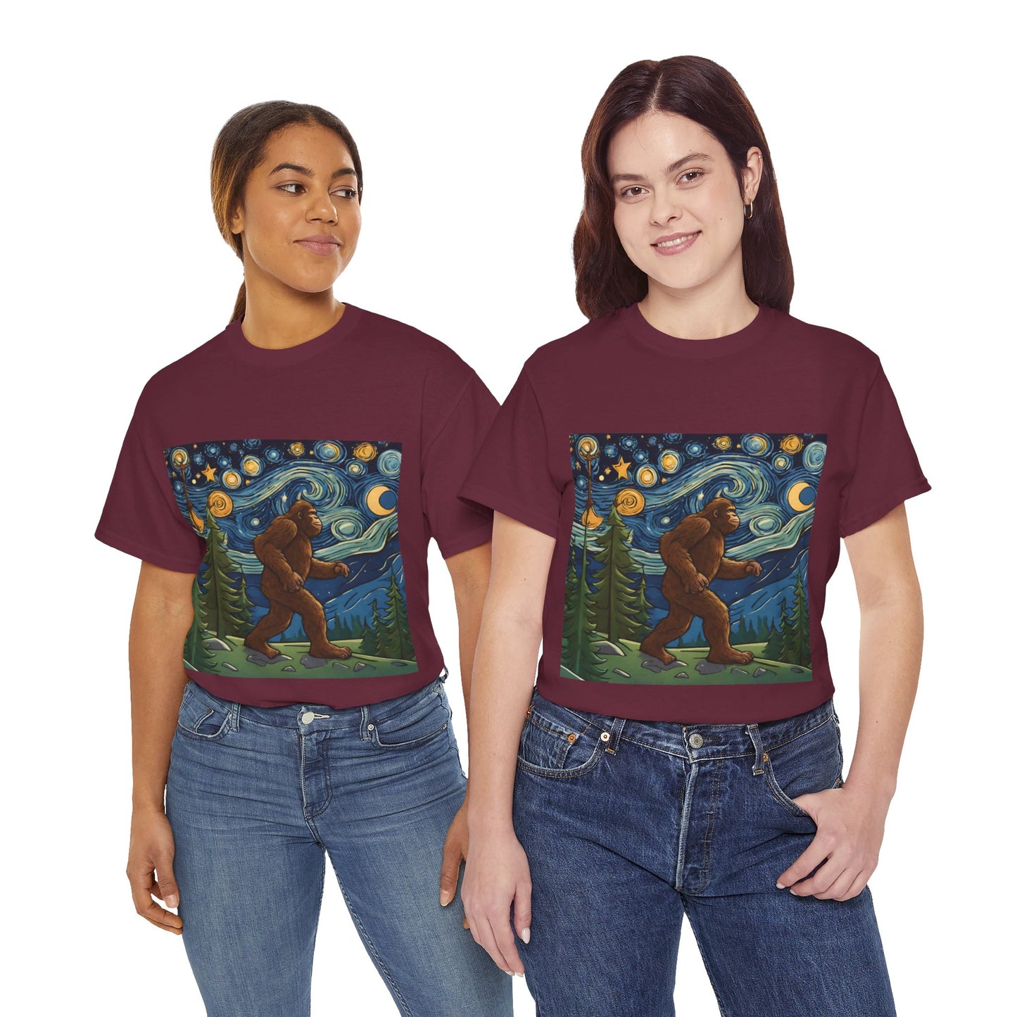 Bigfoot Strolls Through Van Gogh's Starry Night - Flashlander Gym Shirt