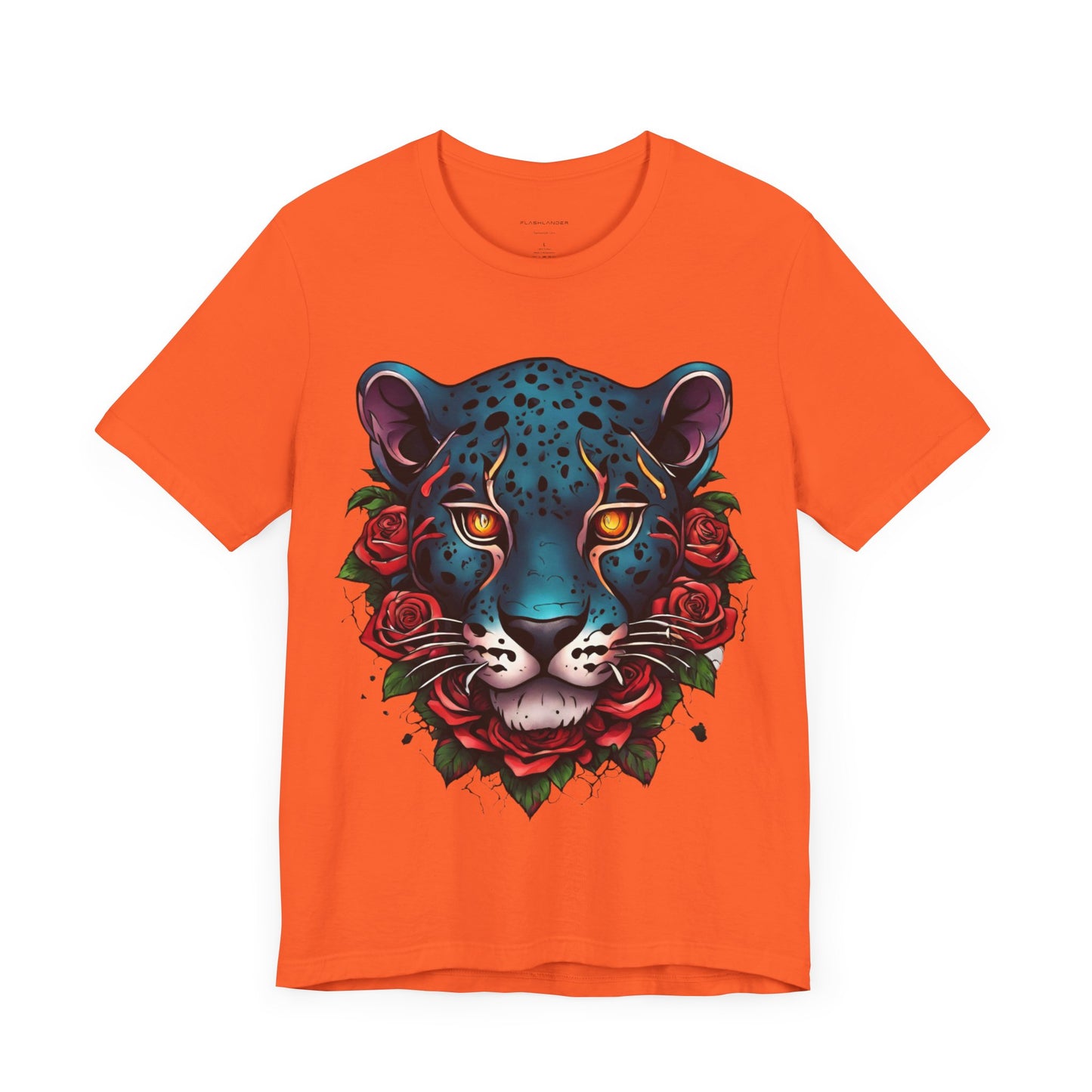 T-shirt graphique unisexe Jaguar Flames and Roses Flashlander