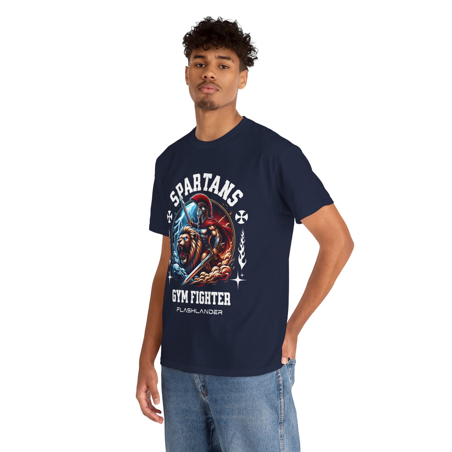 Spartans Gym Fighter Shirt Flashlander Performance T-Shirt Cotton Unisex Charcoal Black Graphic Tee