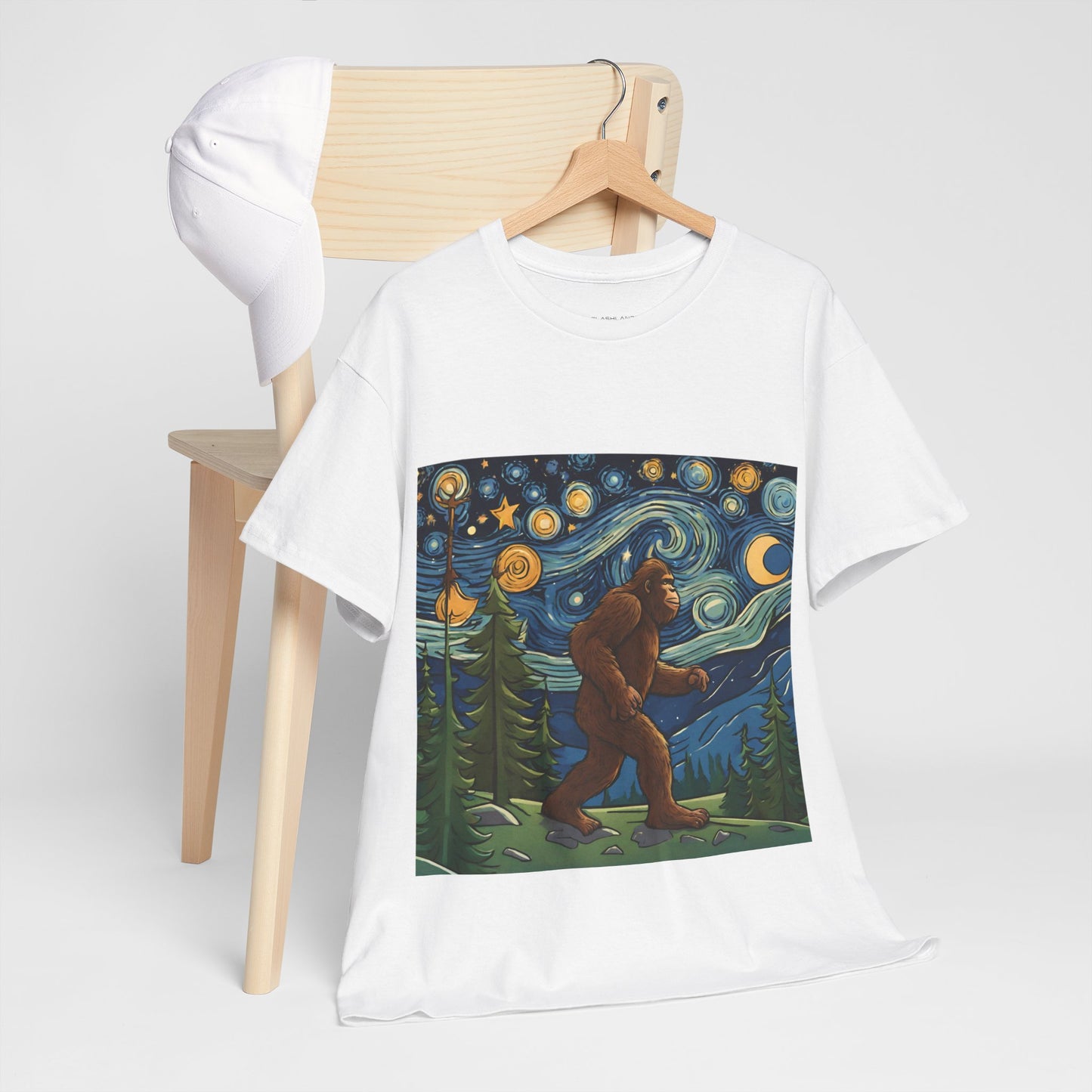 Bigfoot Strolls Through Van Gogh's Starry Night - Flashlander Gym Shirt