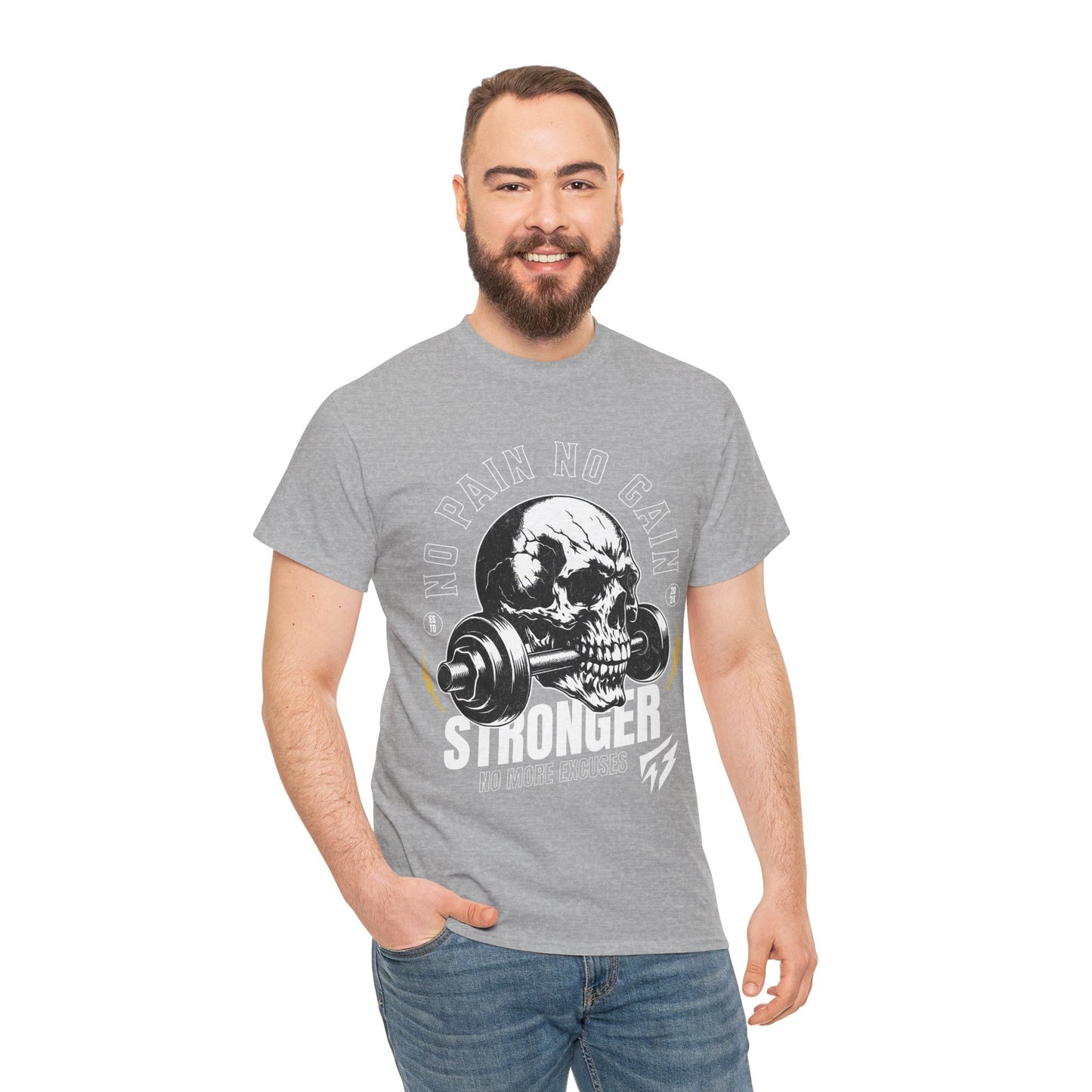 Skull Gym Shirt Flashlander No Pain No Gain Performance T-Shirt Cotton Unisex Charcoal Black Graphic Tee