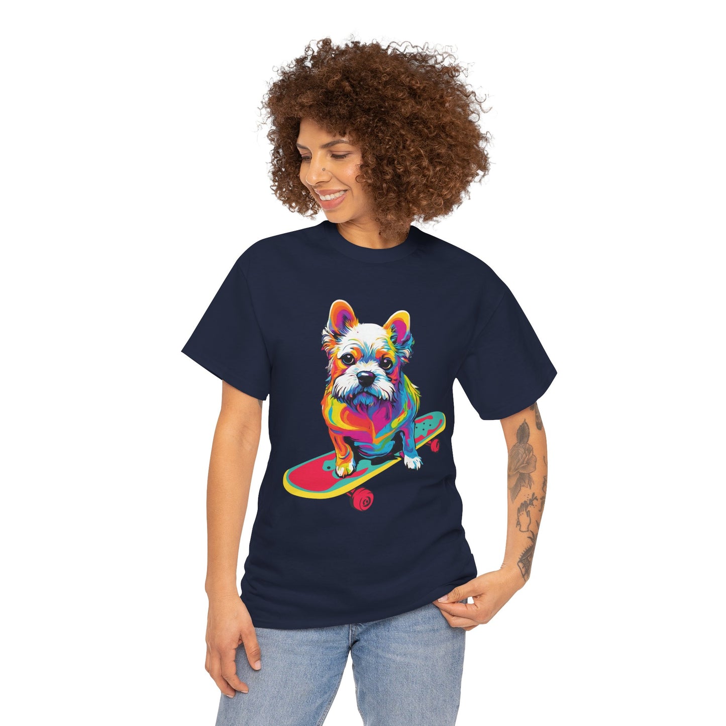 T-shirt de sport Flashlander avec chien skateboardant Pop Art