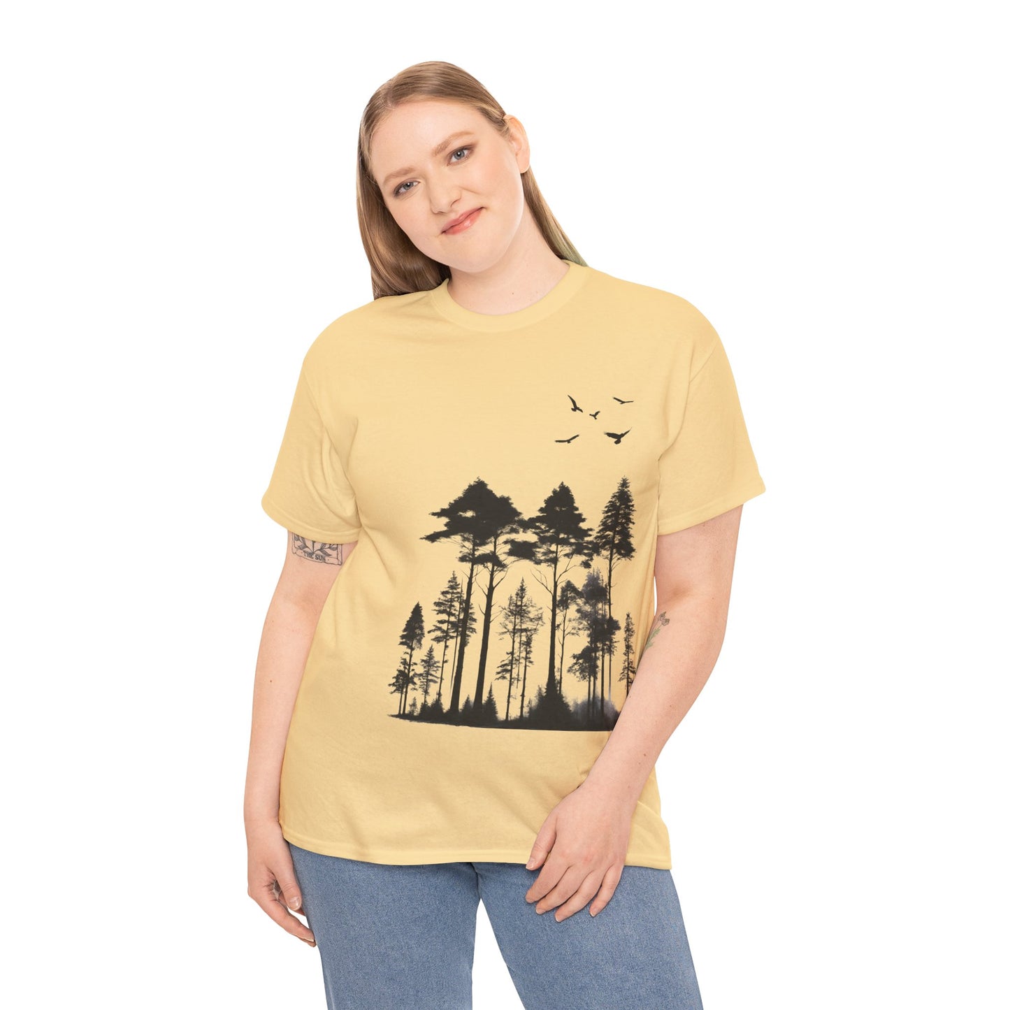 Camisa del bosque de pinos Camiseta unisex de algodón pesado Flashlander