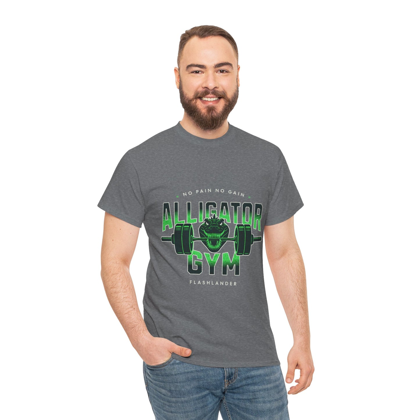 Aligator Gym Shirt Flashlander Cotton Unisex Charcoal Black Graphic Tee